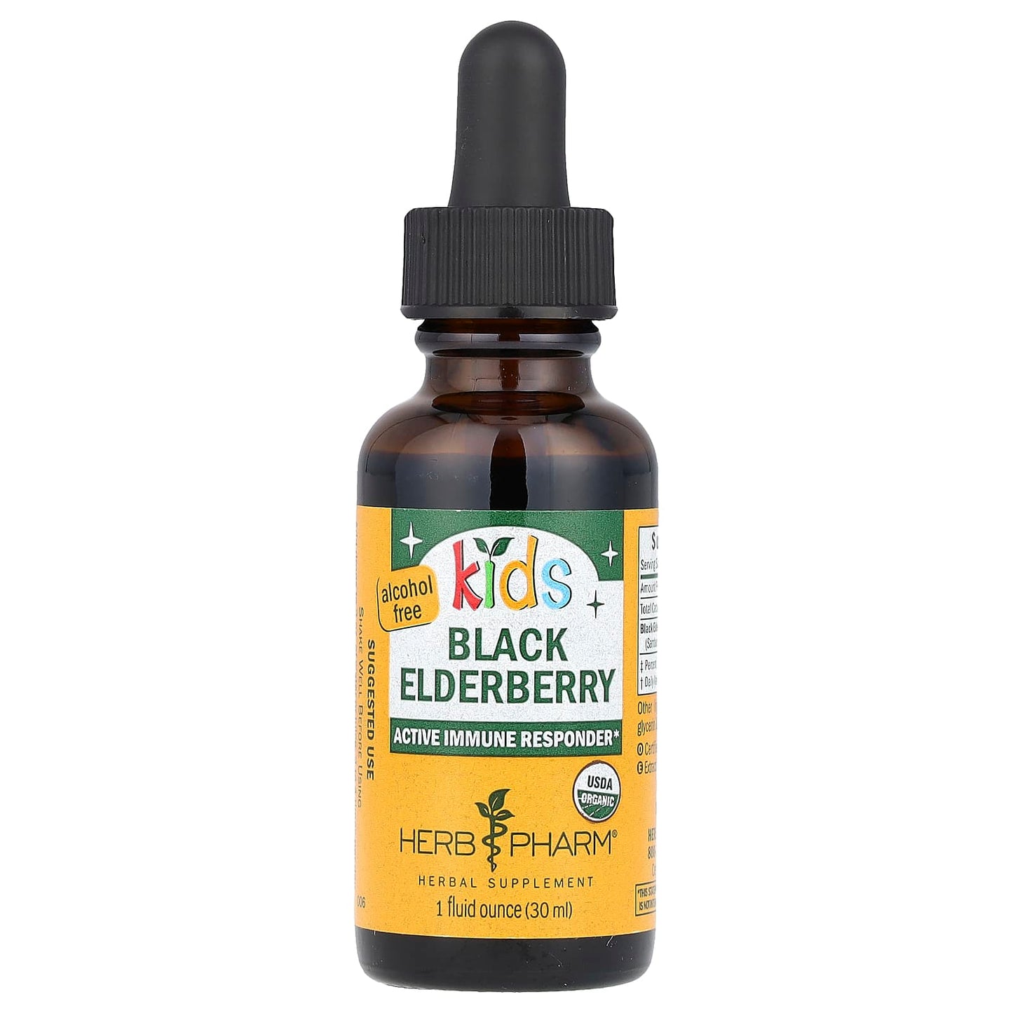 Herb Pharm Kids Black Elderberry Supplement, USDA Organic, 1 fl oz (30 ml) - Image 1