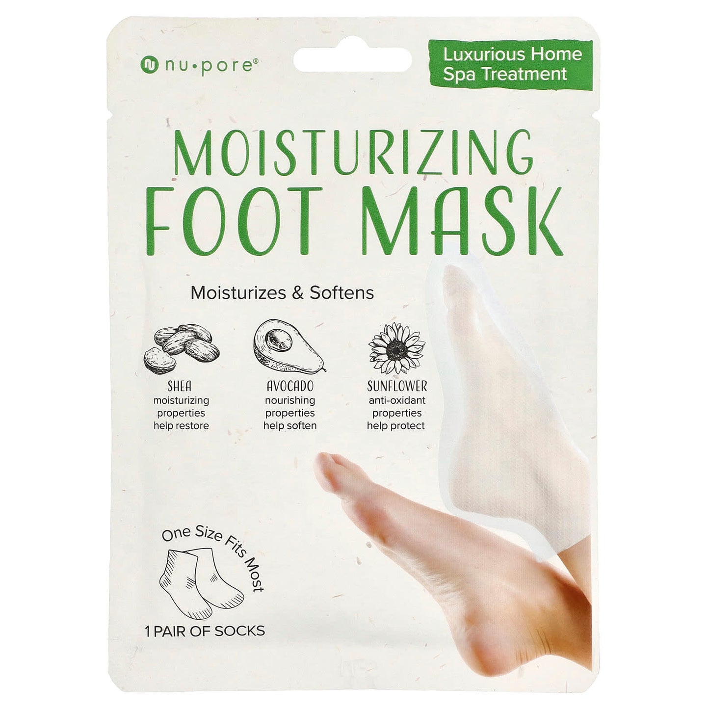 Nu-Pore, Moisturizing Foot Mask, One Size Fits Most, 1 Pair - Image 1