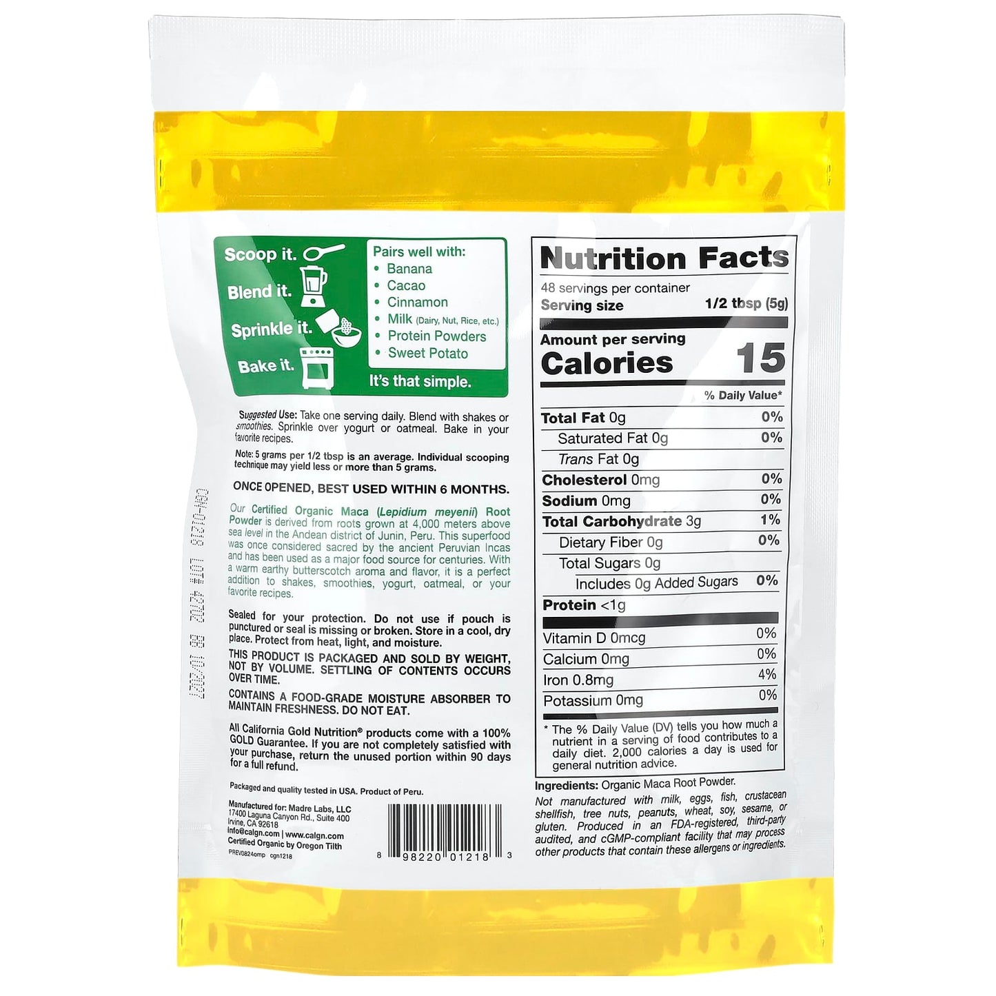 "California Gold Nutrition - Organic Peruvian Maca Root Powder for Energy and Libido" - Image 2