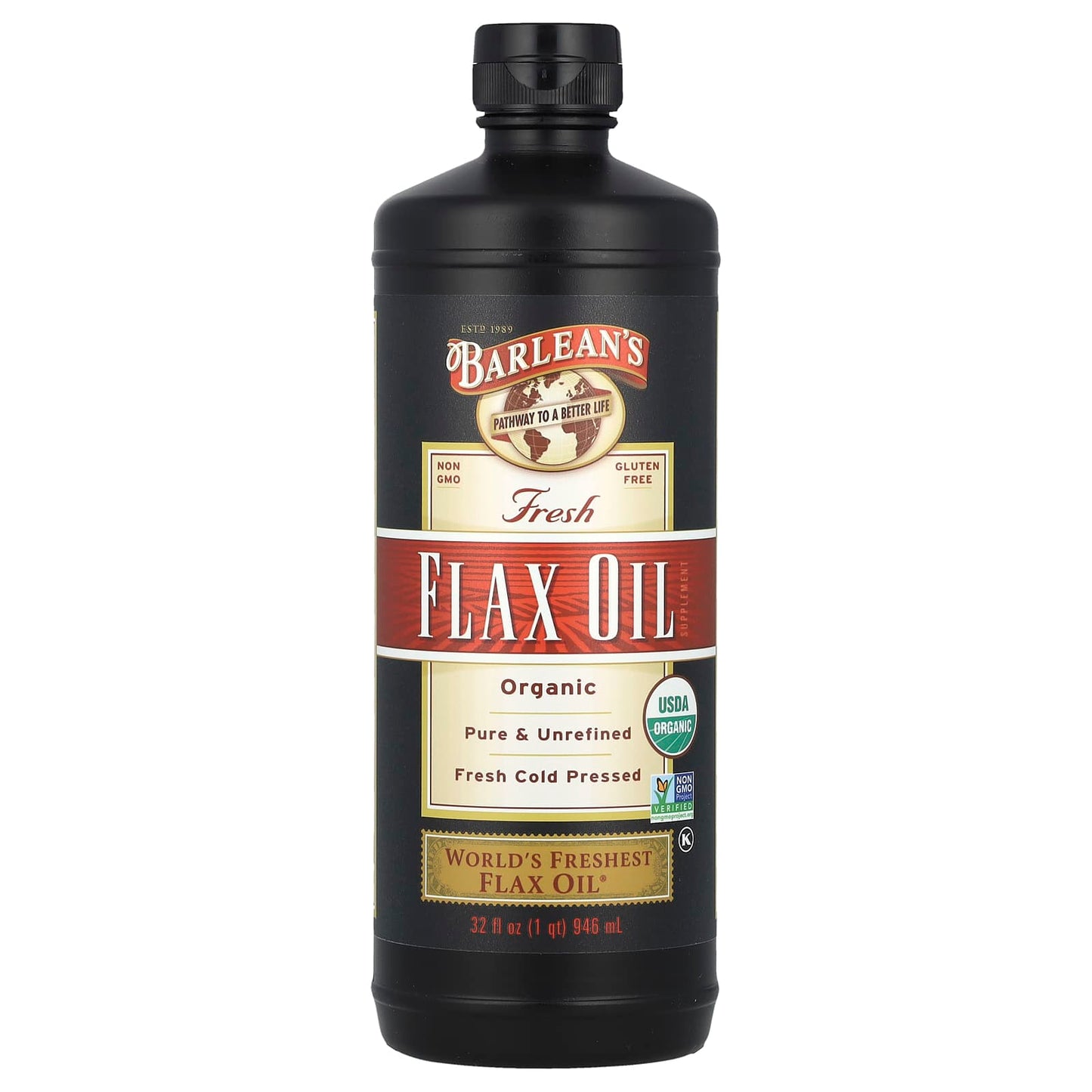 Boost Omega-3s with Barlean's USDA Organic Flax Oil (32 fl oz) - Image 1