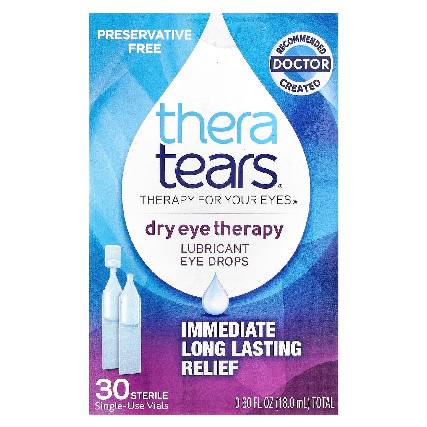 TheraTears, Dry Eye Therapy, Lubricant Eye Drops, 30 Sterile Single-Use Vials - Image 1