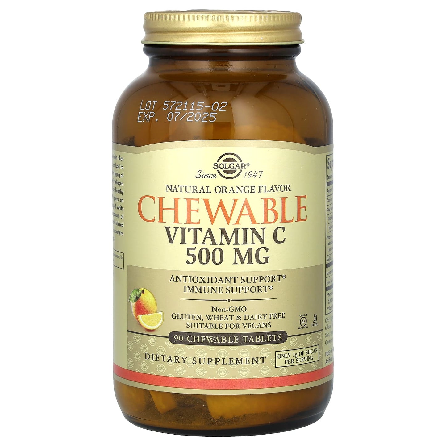 Solgar, Chewable Vitamin C, Natural Orange, 500 mg, 90 Chewable Tablets - Image 1