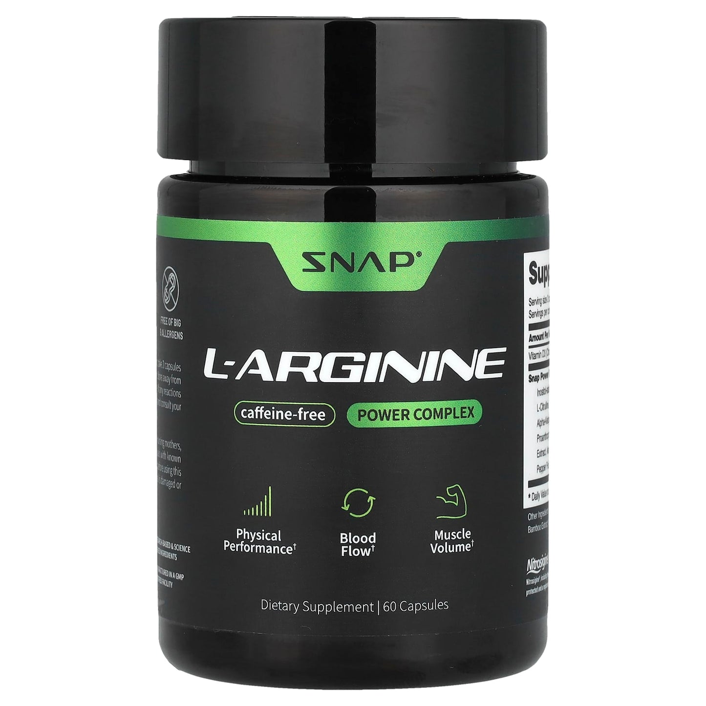 Snap Supplements, L-Arginine, Caffeine-Free, 60 Capsules - Image 1