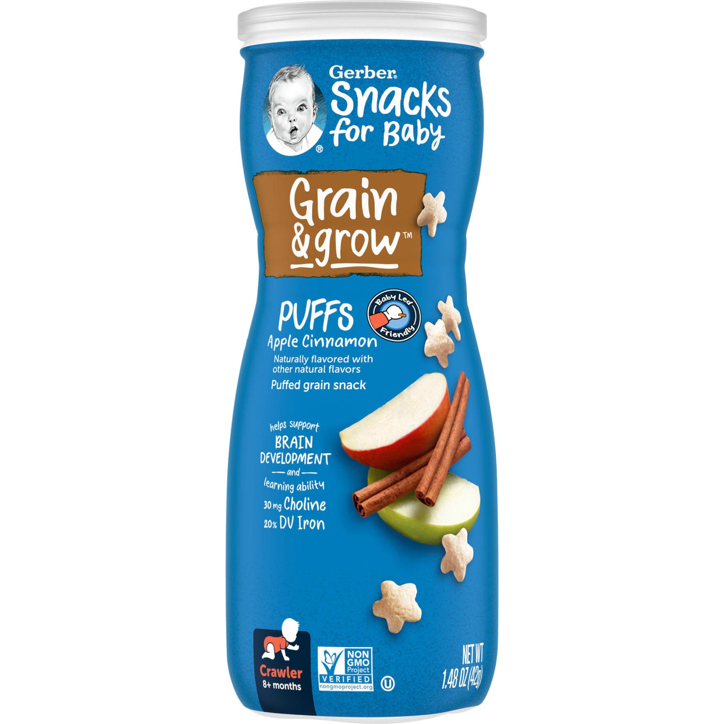 Gerber Grain & Grow Puffs for Babies - Apple Cinnamon, 8+ Months, 1.48 oz - Image 1