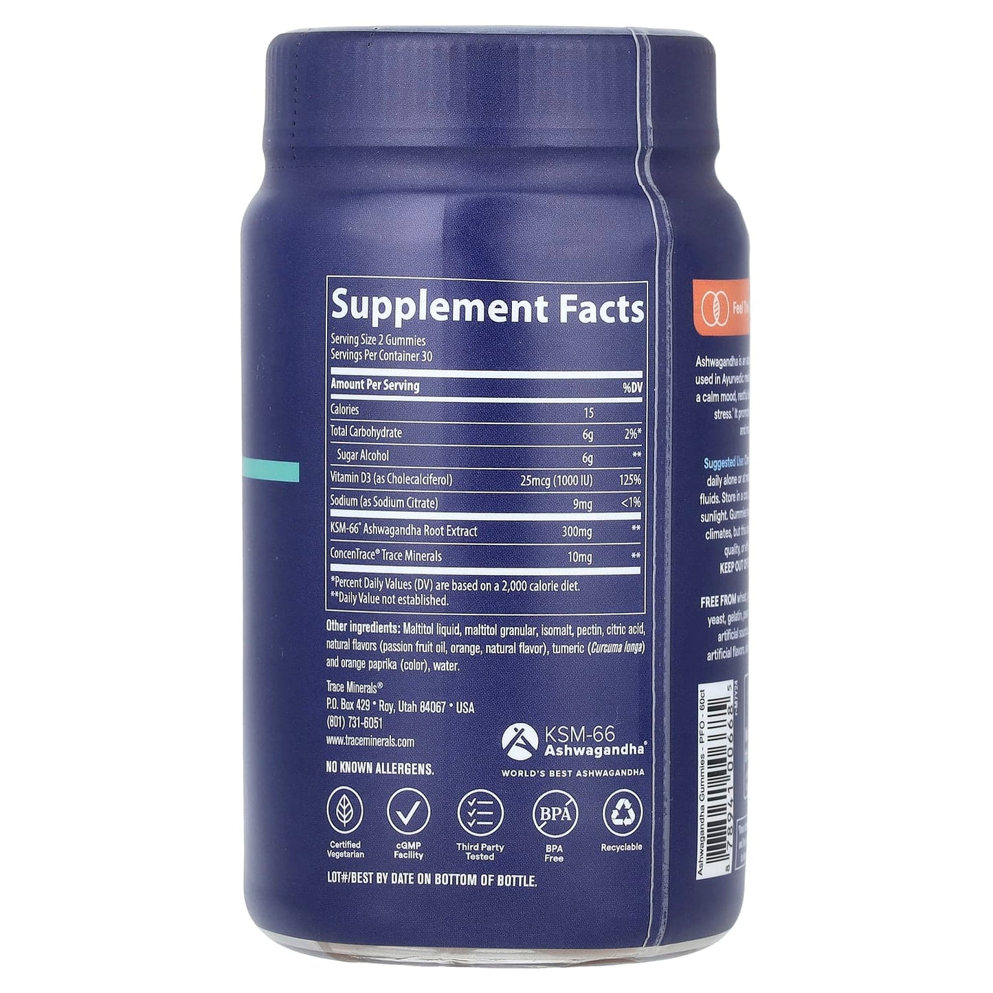 Trace, Ashwagandha Adaptogen Gummies, Passion Fruit Orange, 60 Gummies - Image 2