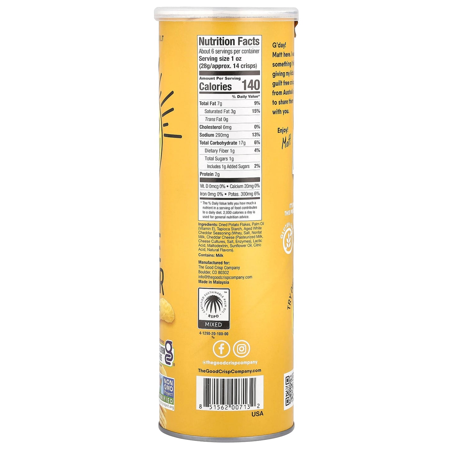 The Good Crisp Company, Potato Crisps, Aged White Cheddar, 5.6 oz (160 g) - Image 2