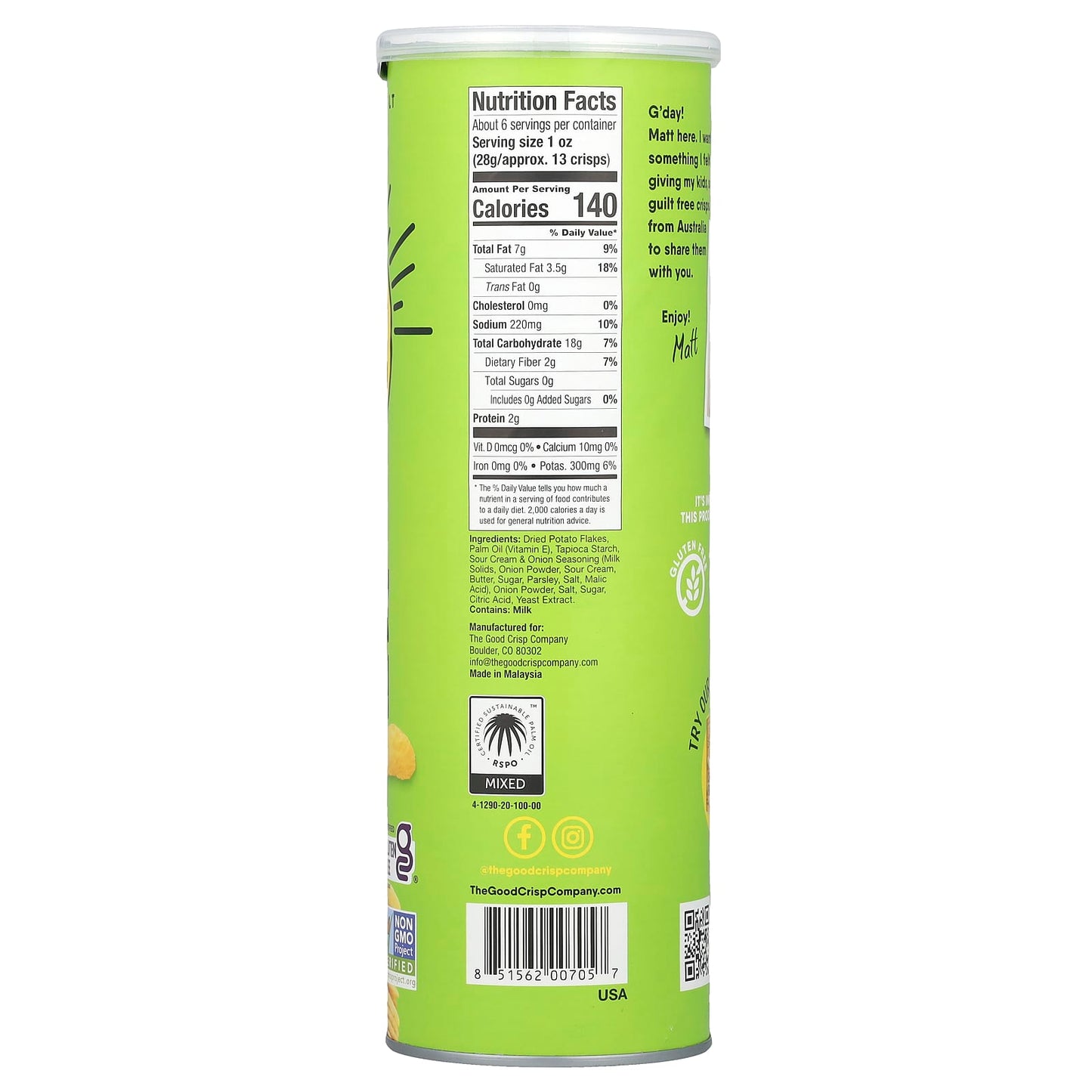 The Good Crisp Company, Potato Crisps, Sour Cream & Onion, 5.6 oz (160 g) - Image 2