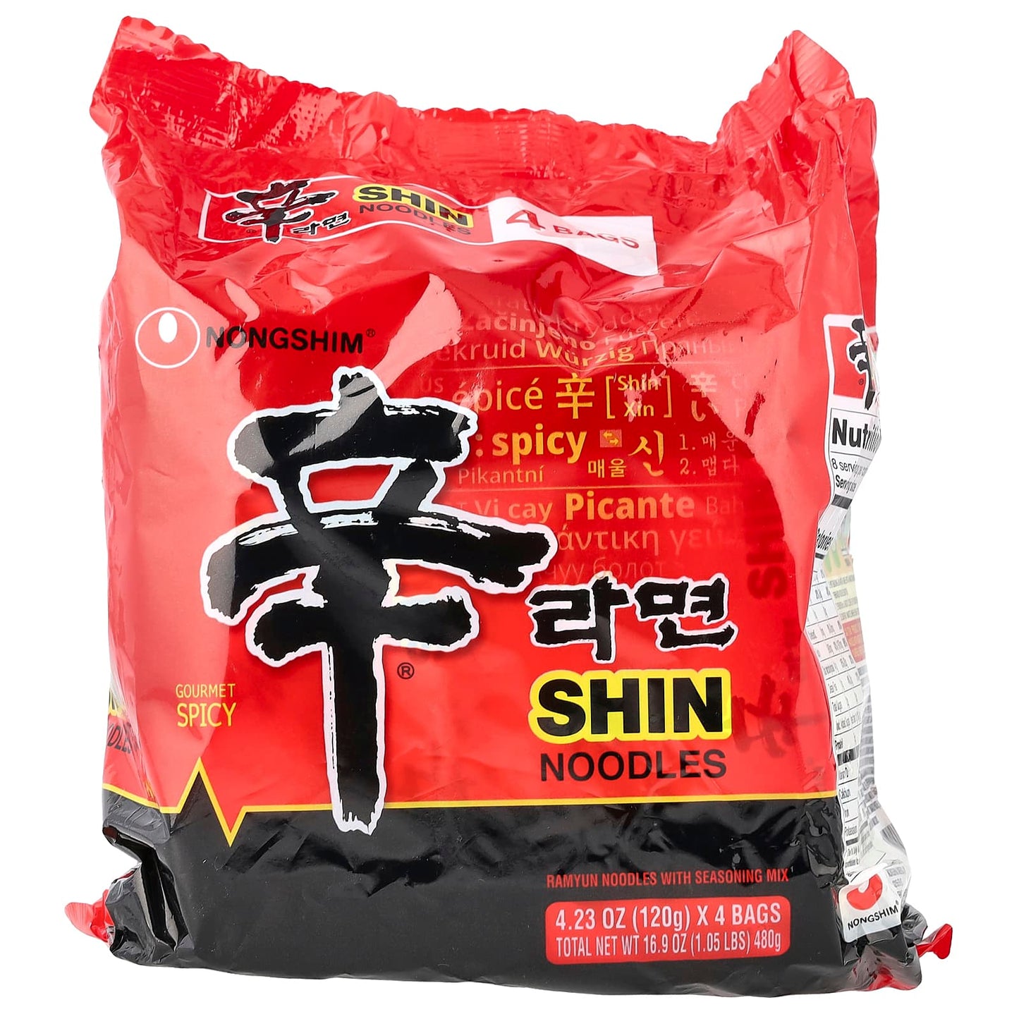 Nongshim, Shin Noodles, Gourmet Spicy, 4 Bags, 4.23 oz (120 g) Each - Image 1