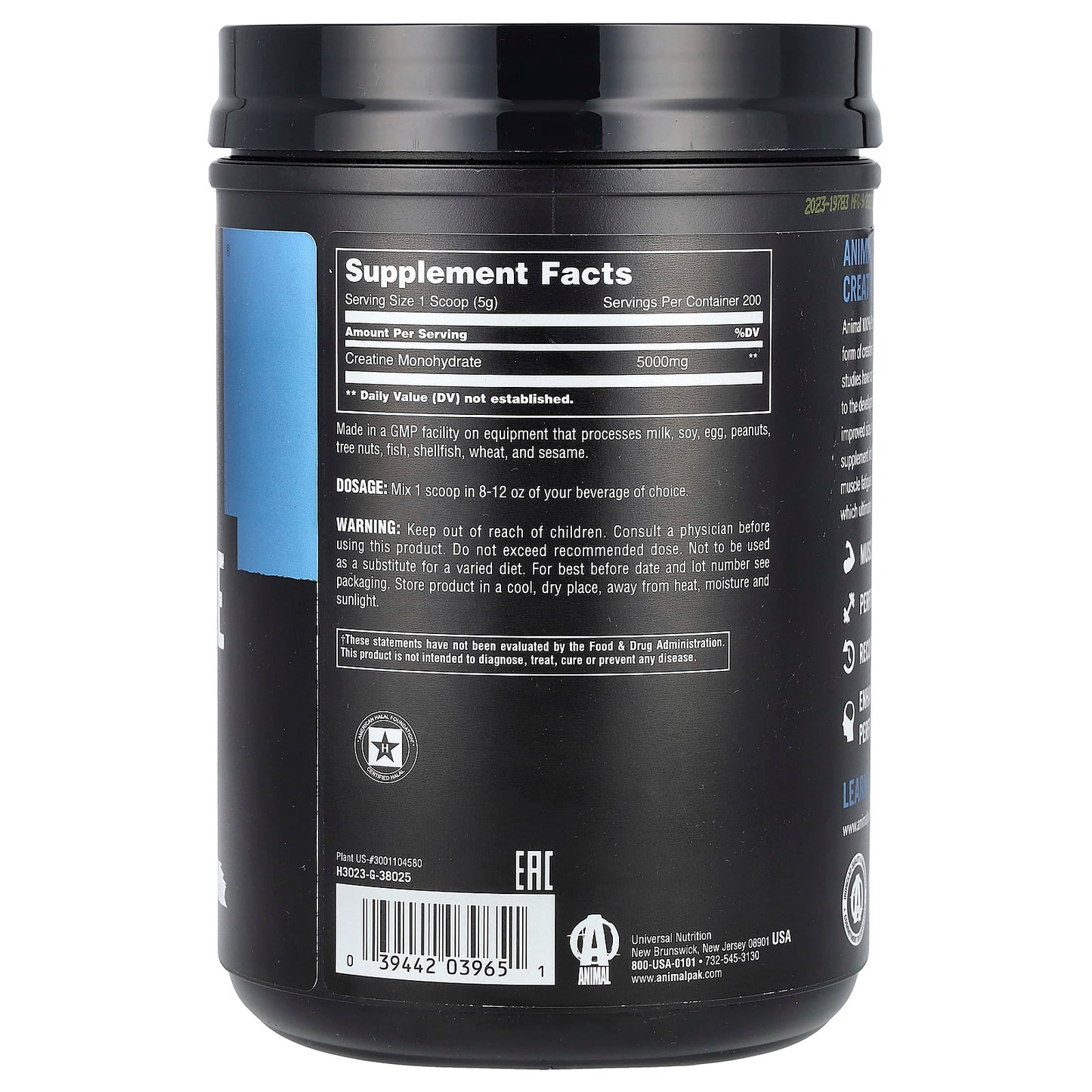Animal, 100% Pure Creatine Monohydrate™ Powder, Unflavored, 2.2 lb (1 kg)