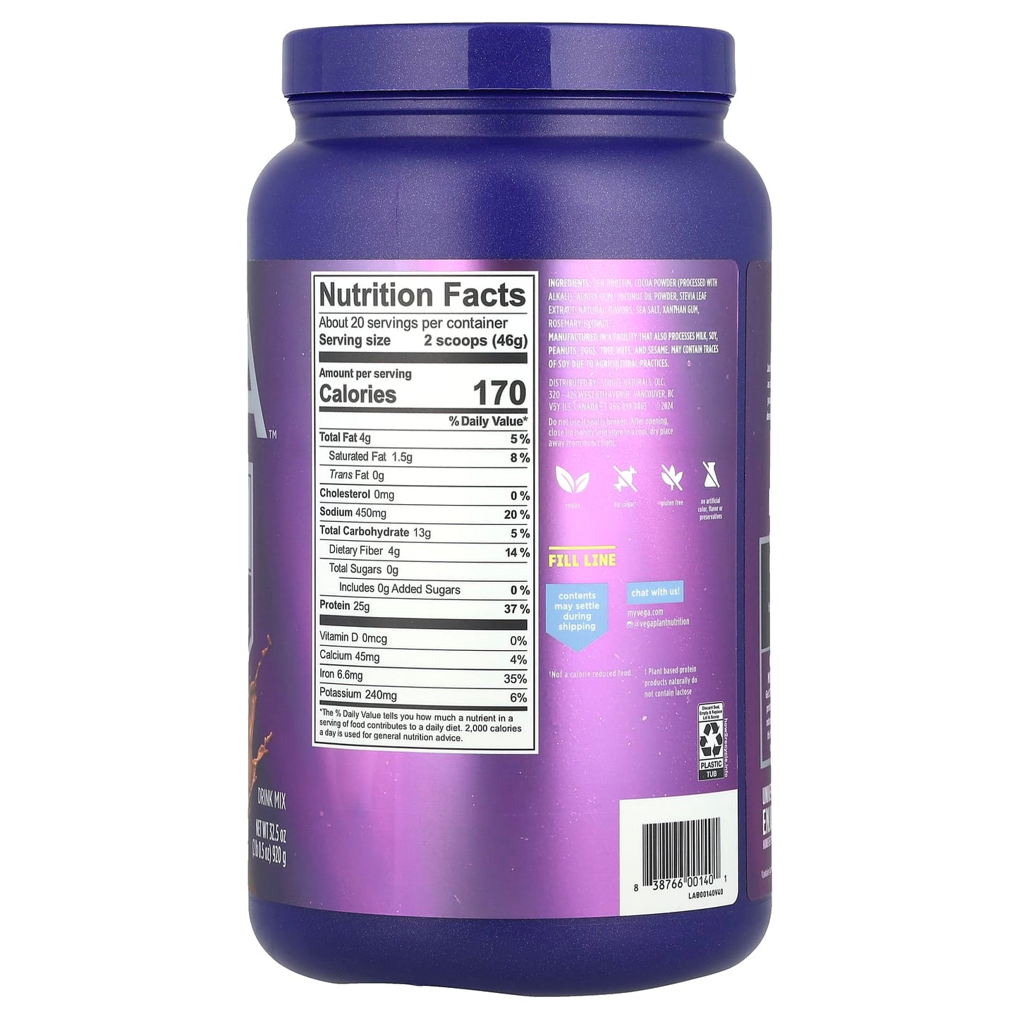 Vega, Essential Plant-Based Protein, Creamy Chocolate, 2 lb 0.5 oz (920 g) - Image 2