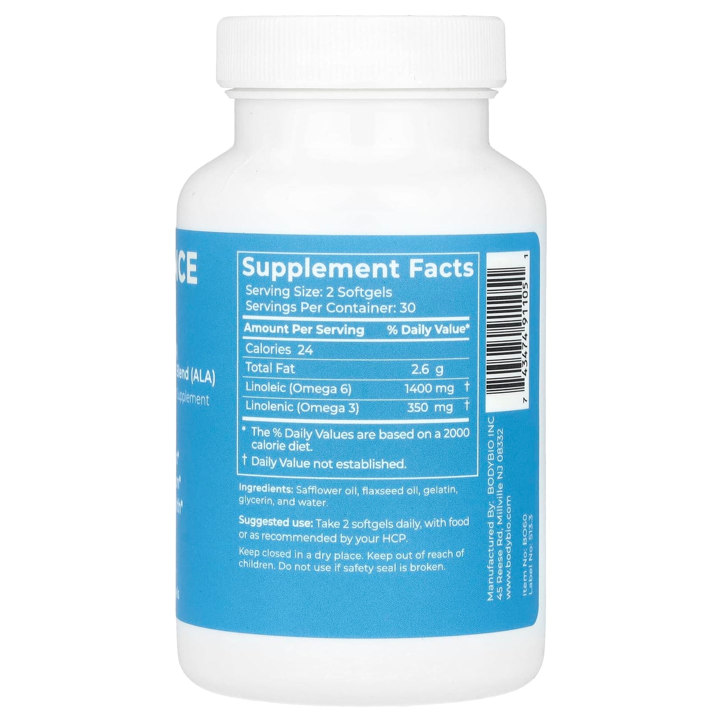BodyBio Balance Oil: Omega 6 & 3 Fatty Acid Supplement | Non-GMO Softgels - Image 2