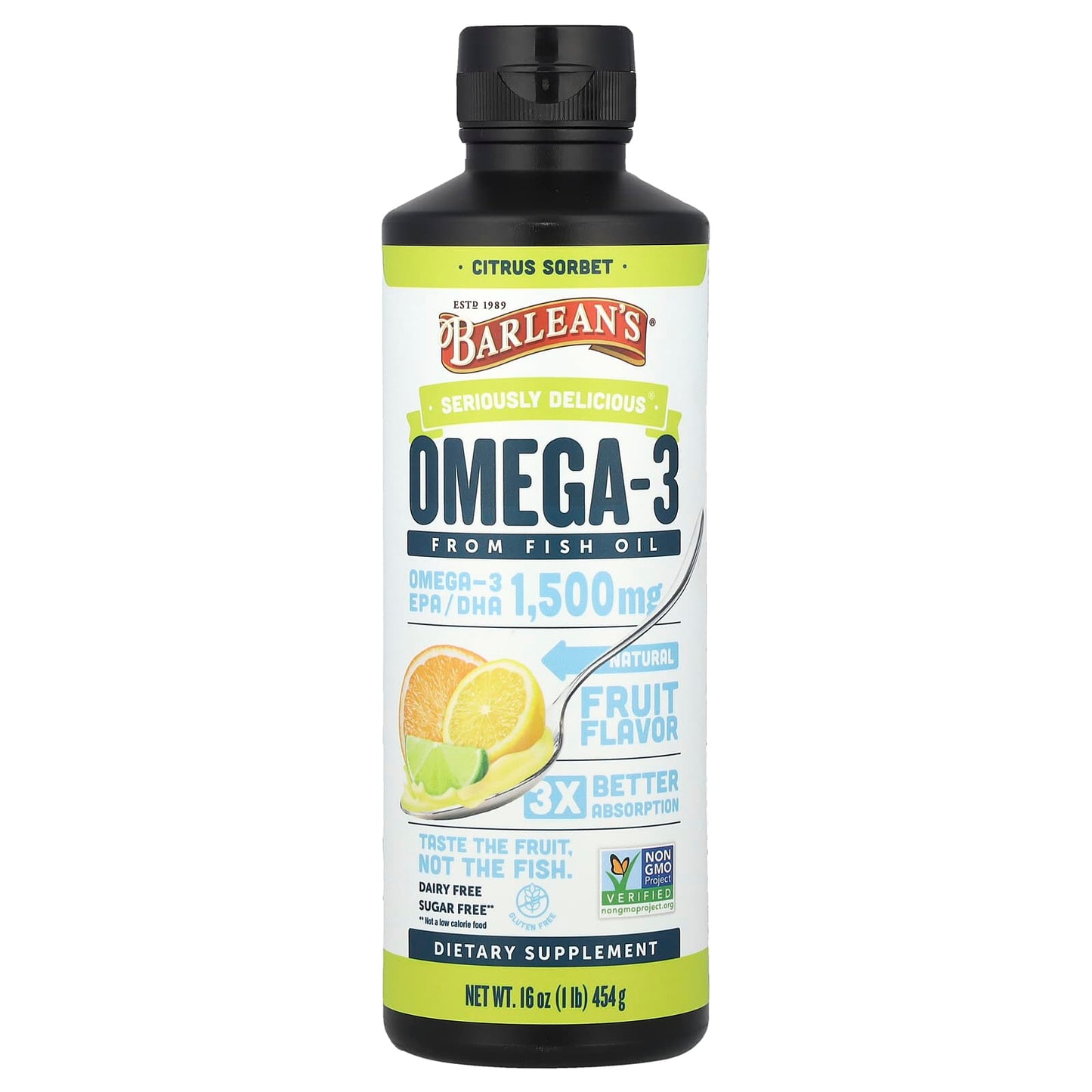 Barleans Omega-3 Fish Oil Supplement, 16 oz, Citrus Sorbet - Image 1