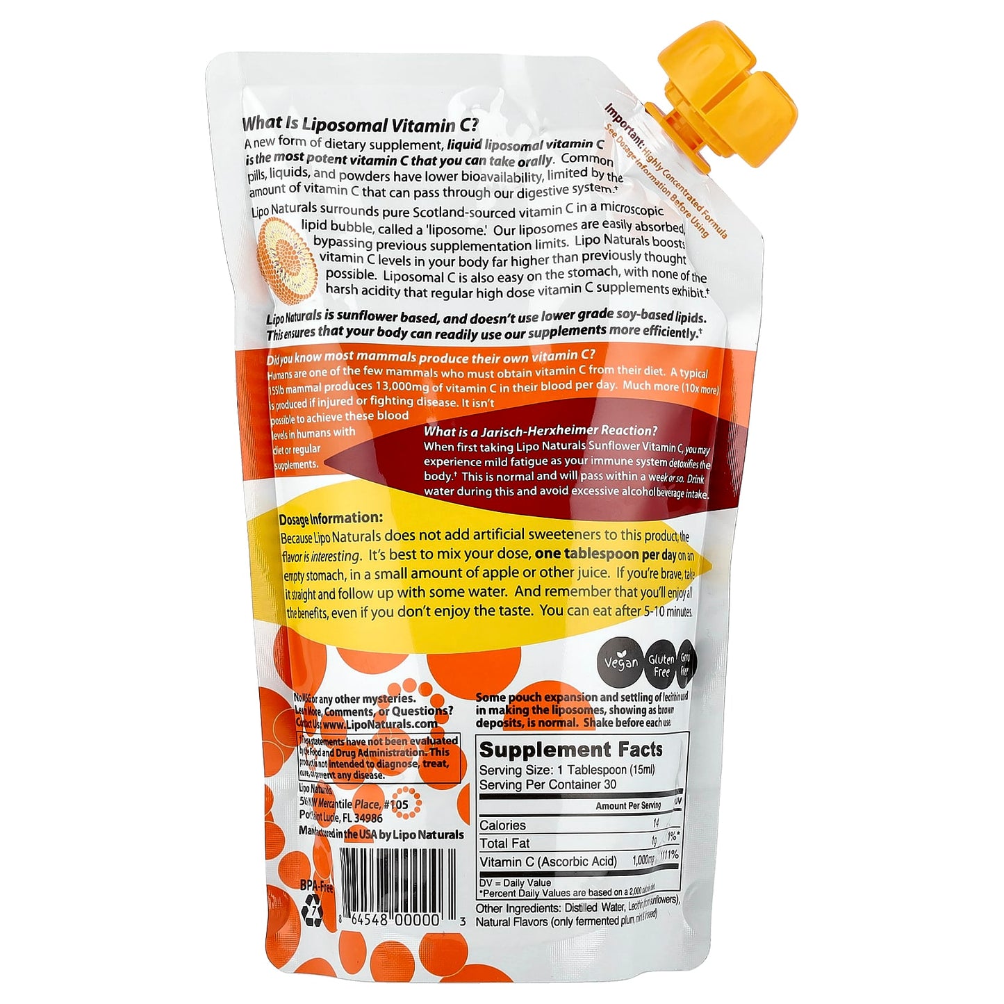 Lipo Naturals, Liposomal Vitamin C from Sunflowers, 15 oz (443 ml) - Image 2