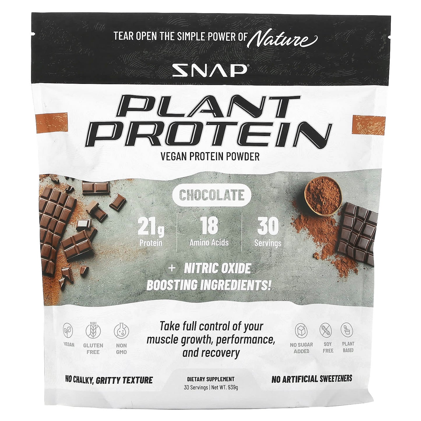 Snap Supplements, Plant Protein, Vegan Protein Powder, Chocolate, 939 g - Image 1