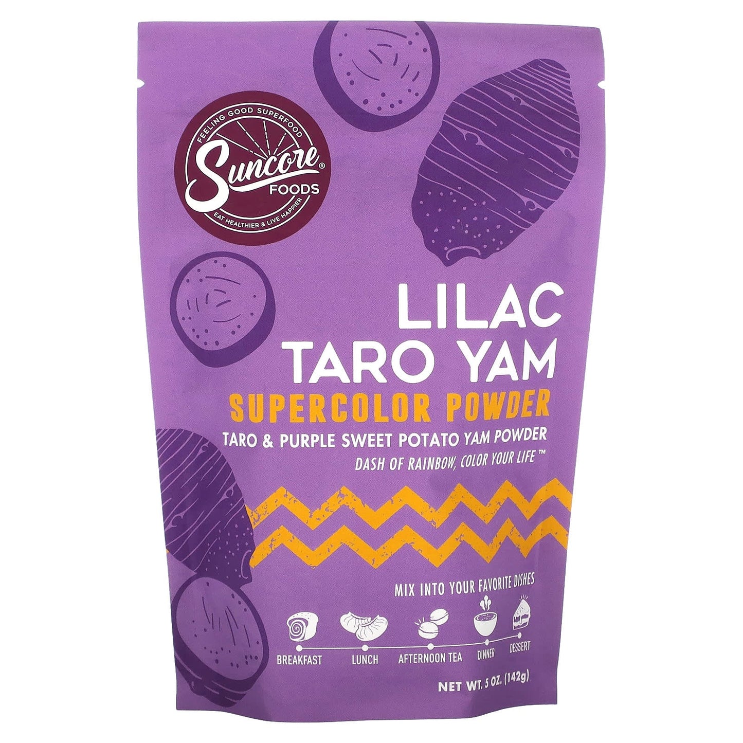 Suncore Foods, Lilac Taro Yam Supercolor Powder, Taro & Purple Sweet Potato Yam, 5 oz (142 g) - Image 1