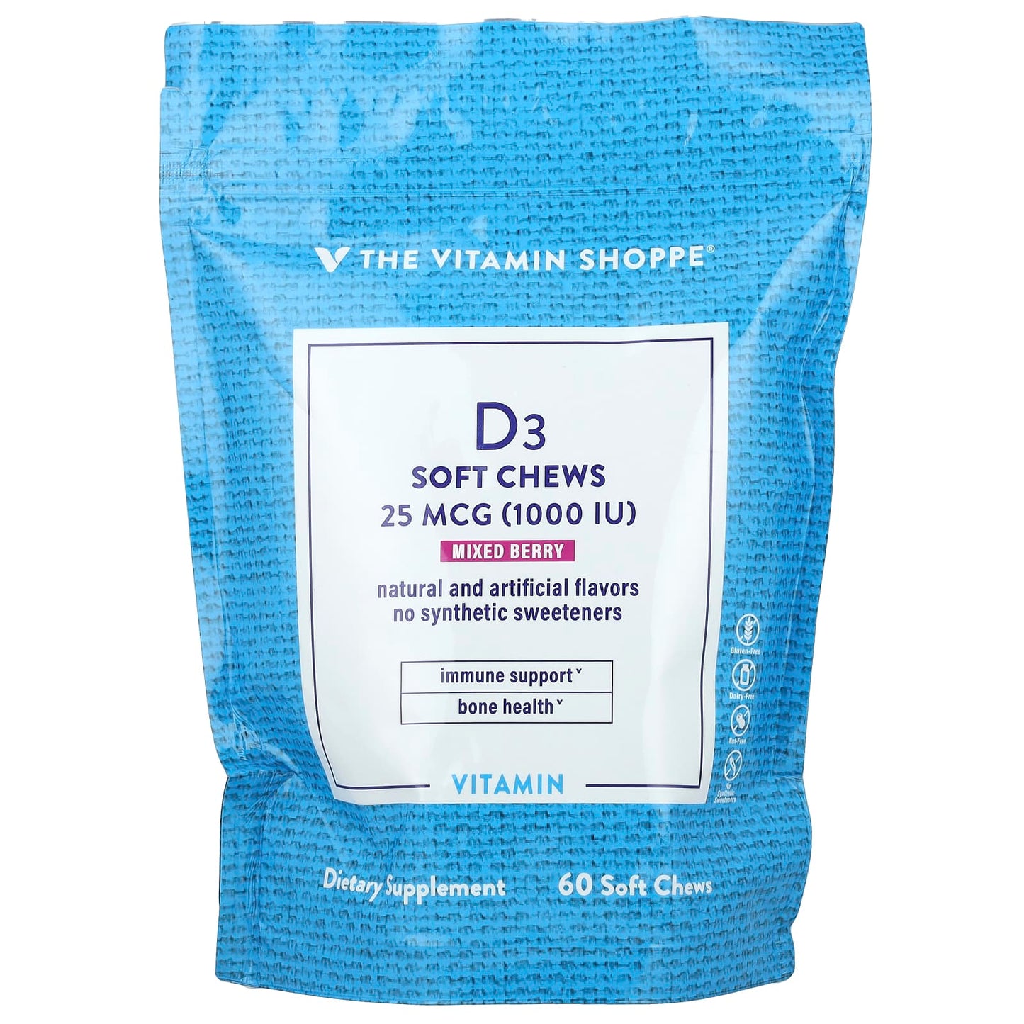 The Vitamin Shoppe, Vitamin D3, Mixed Berry , 25 mcg (1,000 IU) , 60 Soft Chews - Image 1