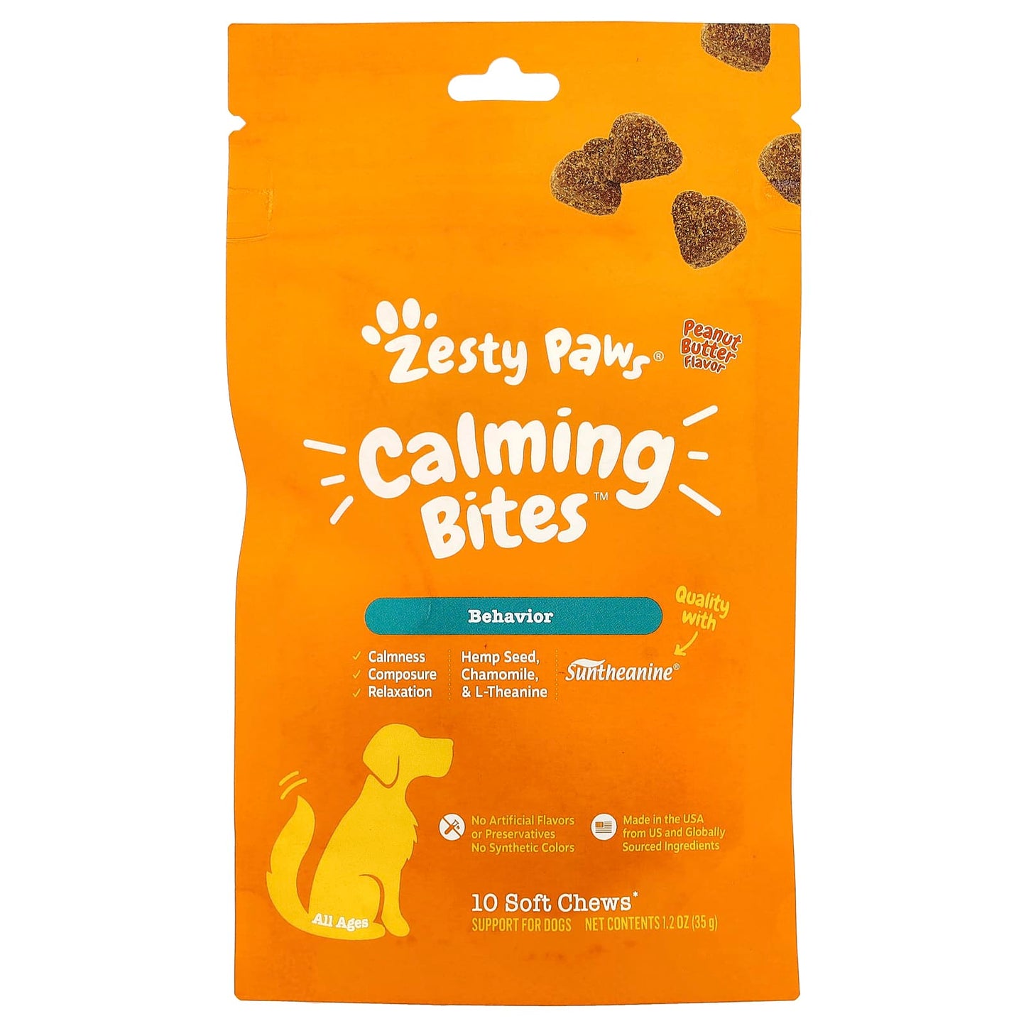 Zesty Paws, Calming Bites™, For Dogs, All Ages, Peanut Butter, 10 Soft Chews, 1.2 oz (35 g) - Image 1