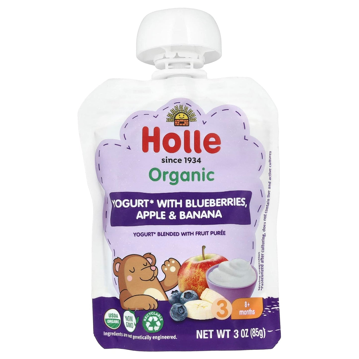 Holle Organic Baby Yogurt with Blueberries & Fruits, USDA Organic, 3 oz (85g) - Image 1