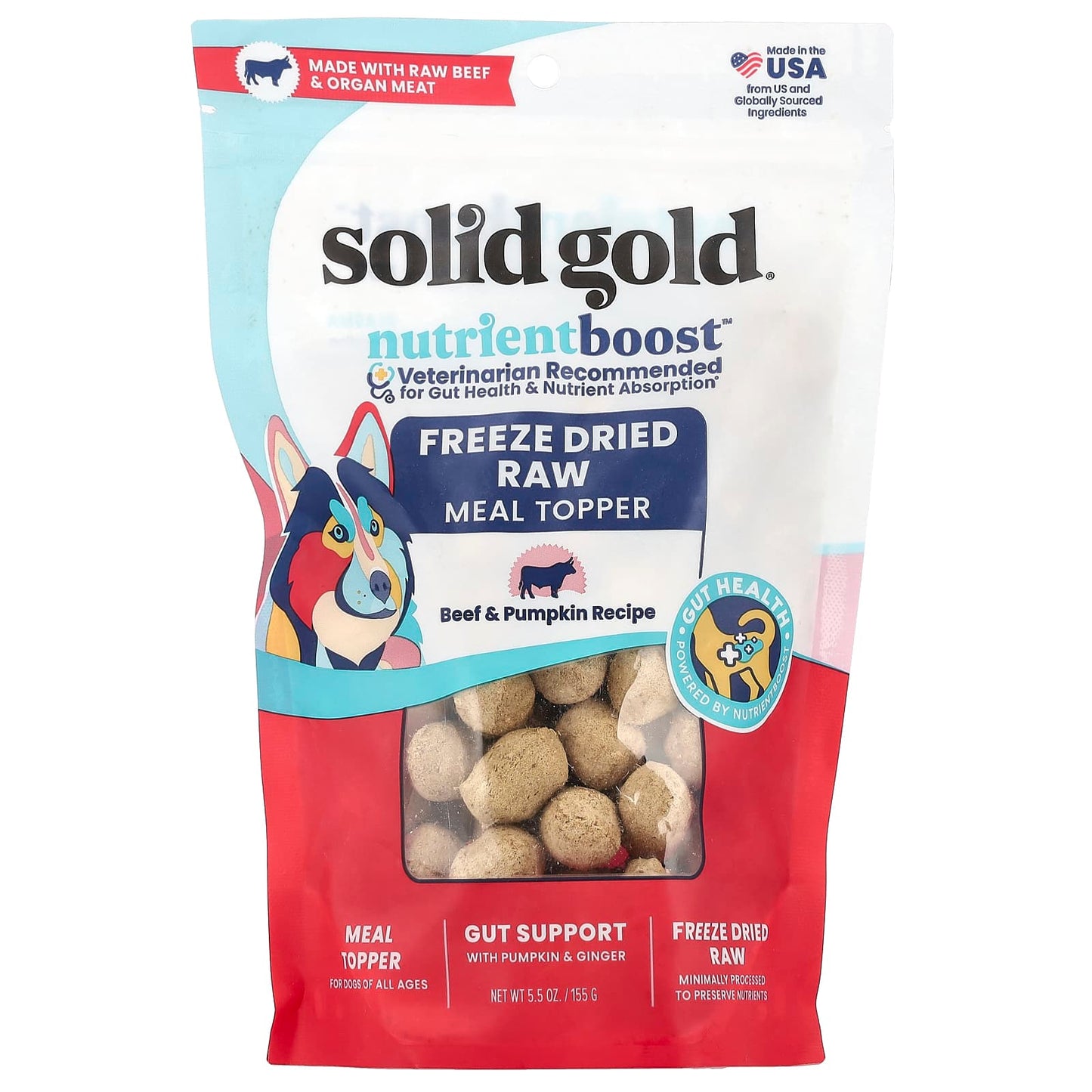 Solid Gold, Freeze Dried Raw Meal Topper, For Dogs, All Ages, Beef & Pumpkin Recipe, 5.5 oz (155 g) - Image 1