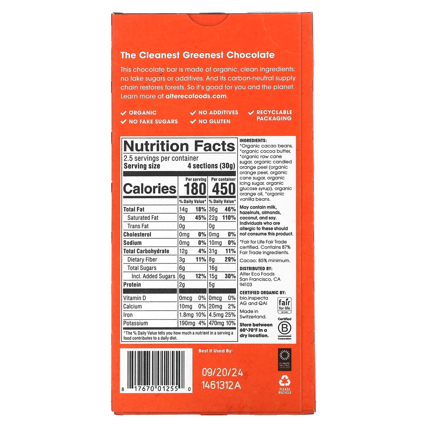 Dark Chocolate Bar with Clean Ingredients, Organic & Fair Trade - Image 2