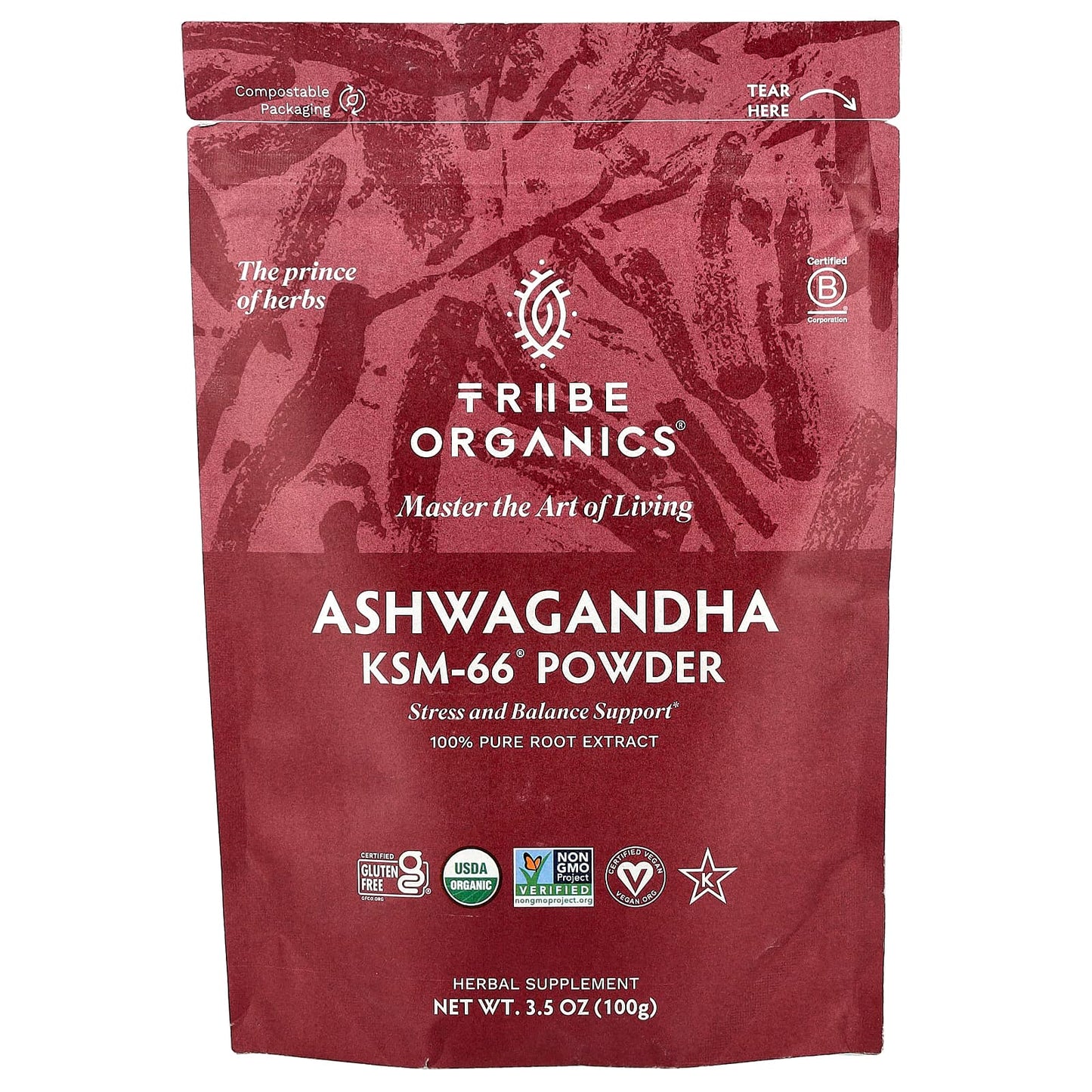 Tribe Organics, Ashwagandha KSM-66® Powder, 3.5 oz (100 g) - Image 1
