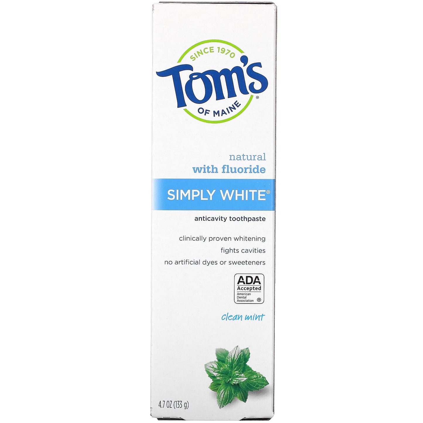 Tom's of Maine, Simply White Anticavity Toothpaste with Fluoride, Clean Mint, 4.7 oz (133 g) - Image 2
