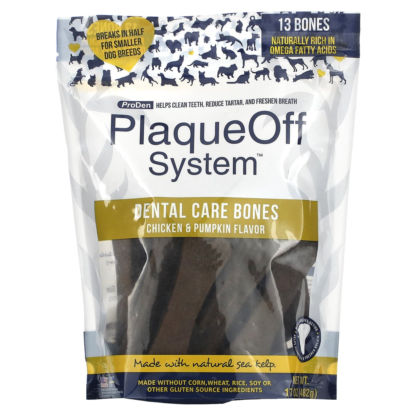 ProDen, PlaqueOff System, Dental Care Bones, For Dogs, Chicken & Pumpkin, 13 Bones, 17 oz (482 g) - Image 1