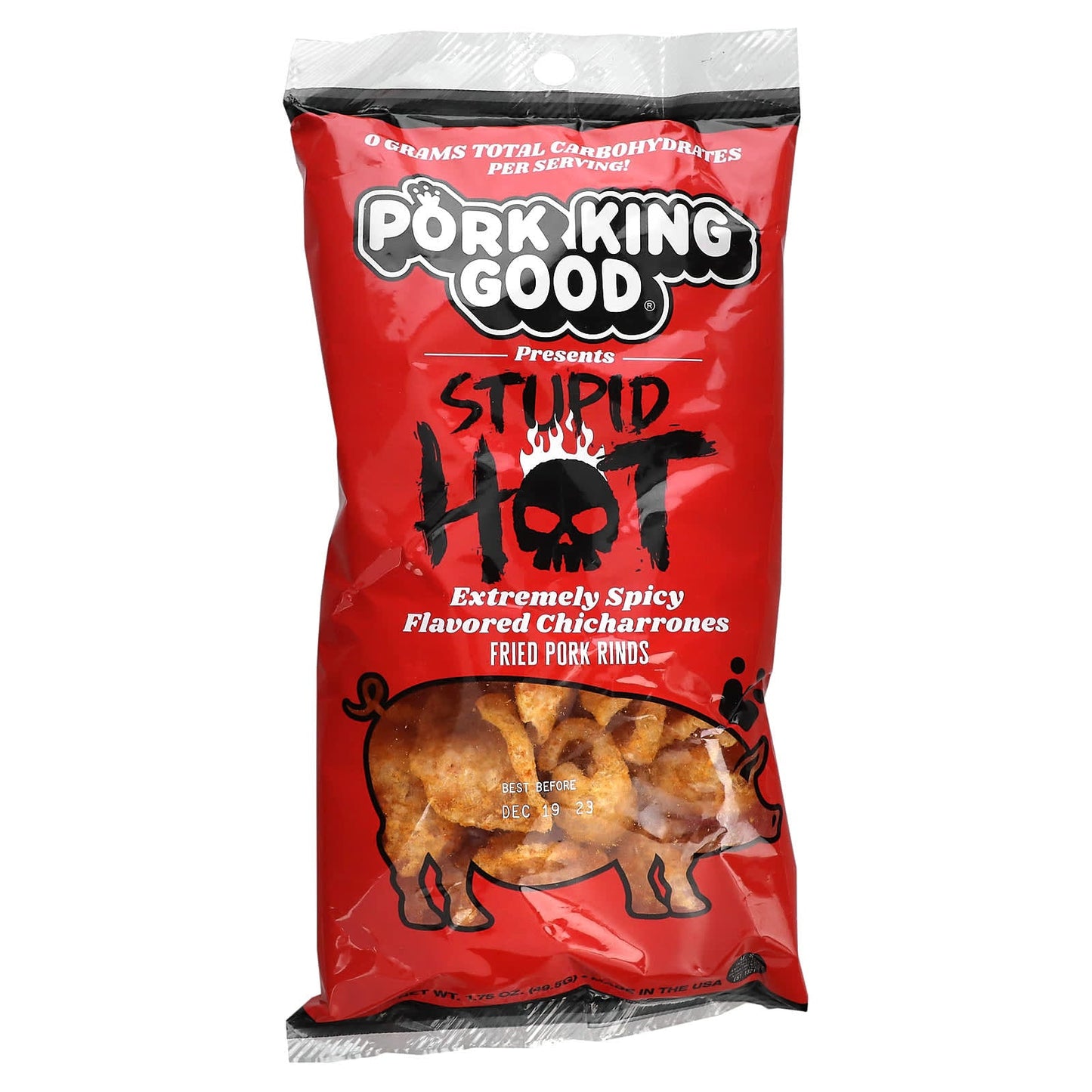Pork King Good, Flavored Chicharrones, Stupid Hot, Extremely Spicy, 1.75 oz (49.5 g) - Image 1