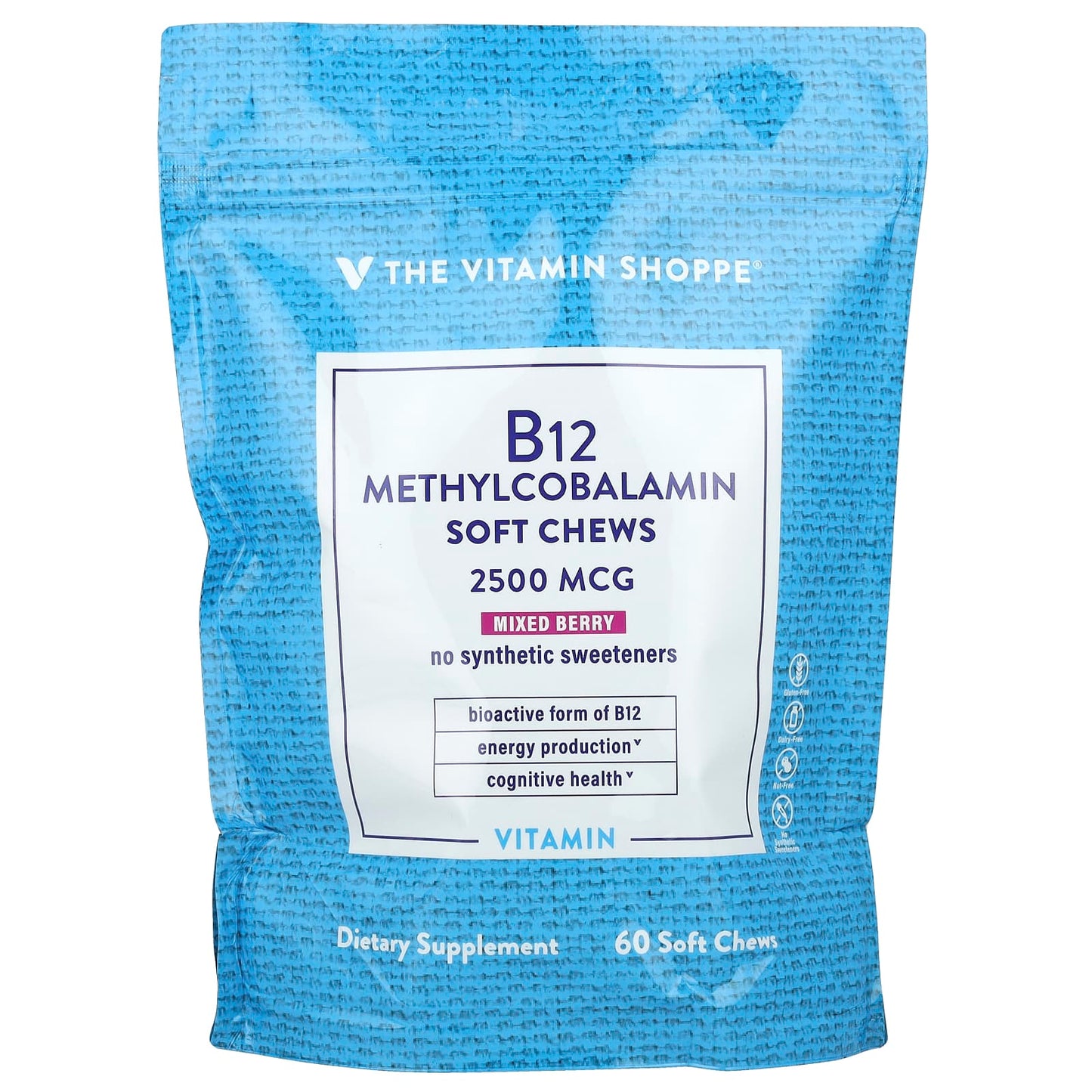 The Vitamin Shoppe, Vitamin B12, Methylcobalamin, Mixed Berry, 2,500 mcg, 60 Soft Chews - Image 1