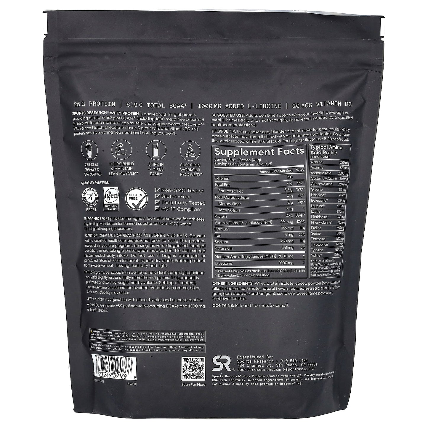 Sports Research, Whey Protein, Dutch Chocolate, 2.26 lb (1.03 kg) - Image 2