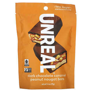 Dark Chocolate Caramel Peanut Nougat Bars by Unreal, Low Sugar (3.4 oz)