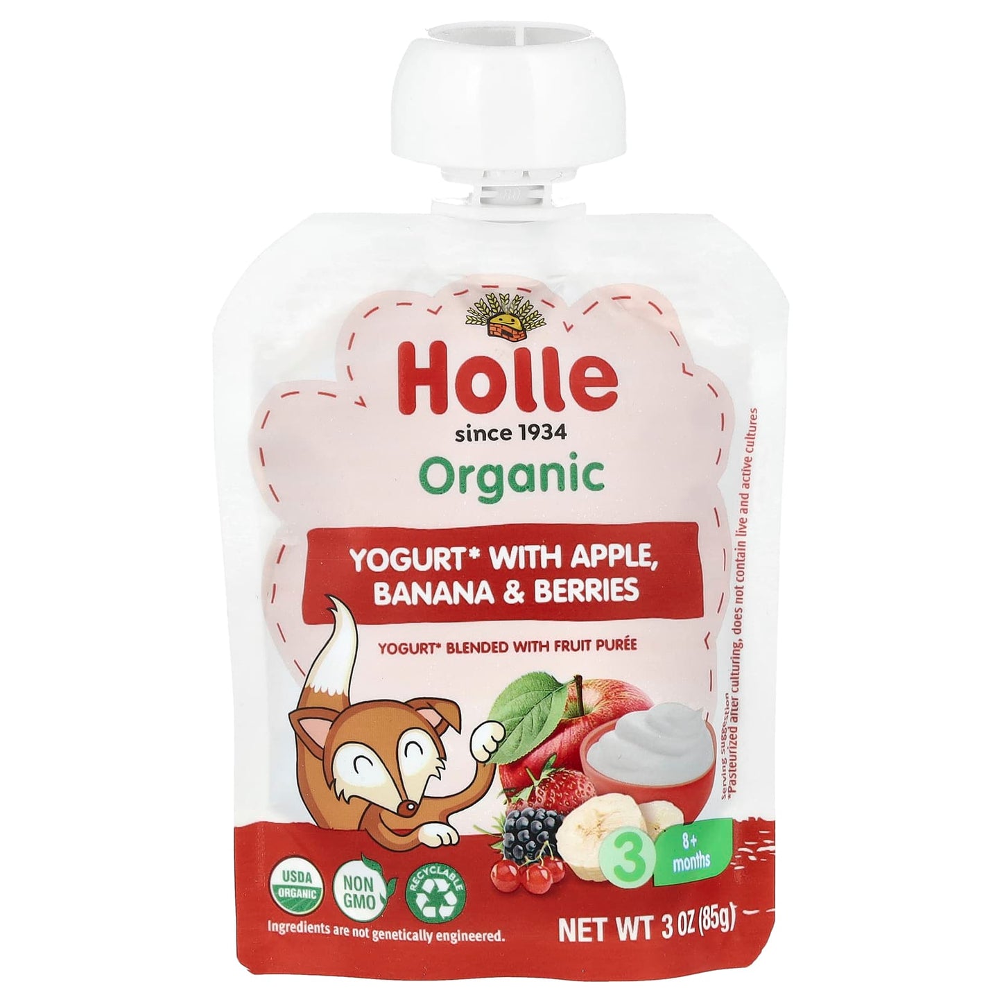 Holle Organic Yogurt for Babies with Apple, Banana & Berries, 8+ months, 3 oz - Image 1