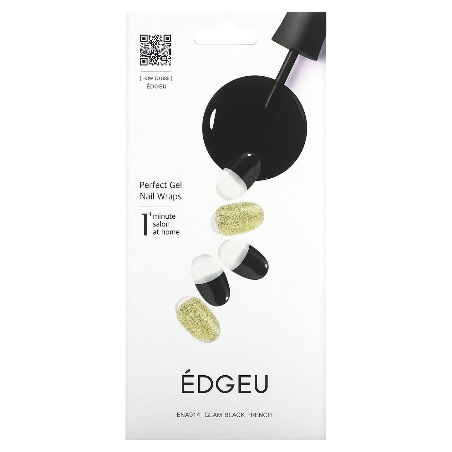 Glam Black French Gel Nail Strips, 19-Piece Set - Edgeu - Image 1