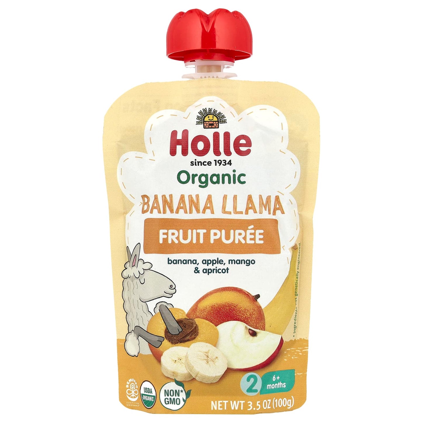 Holle Organic Baby Fruit Puree, Banana Llama, 6+ Months, USDA Organic, Non-GMO - Image 1