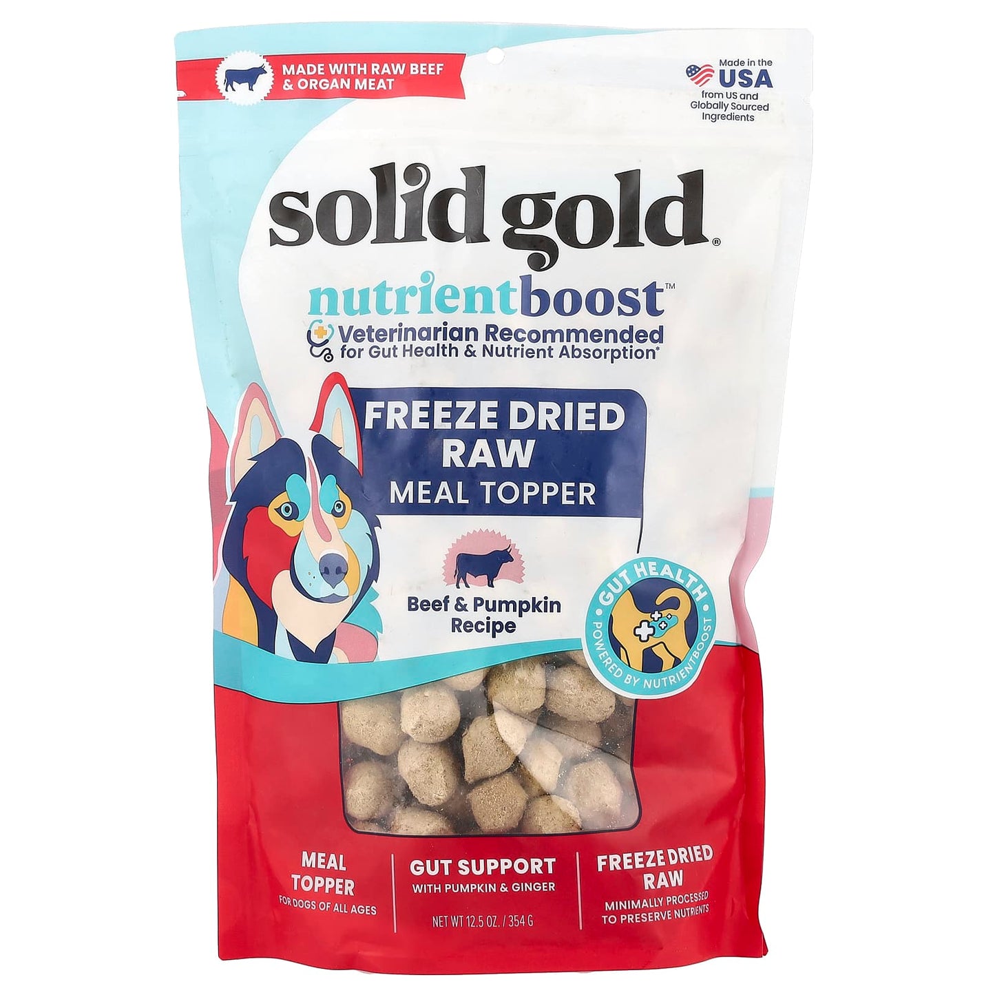Solid Gold, Nutrientboost™, Freeze Dried Raw Meal Topper, For Dogs, All Ages, Beef & Pumpkin Recipe, 12.5 oz (354 g) - Image 1
