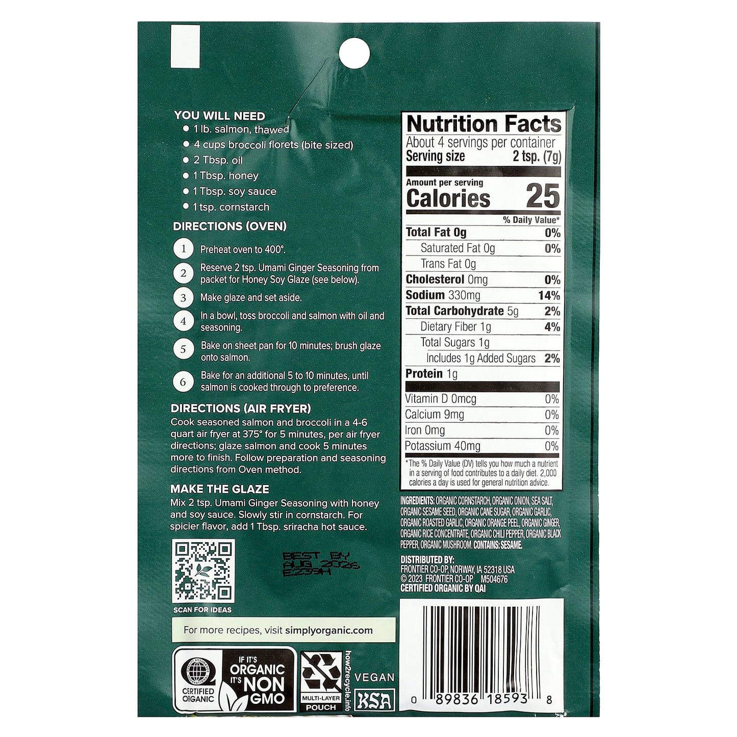 Simply Organic, Sheet Pan Seasoning Mix, Umami Ginger, 0.99 oz (28 g) - Image 2
