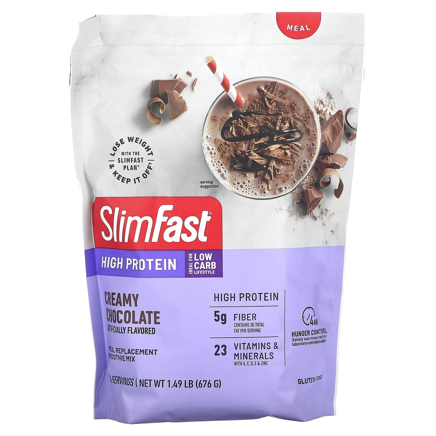 SlimFast, High Protein, Meal Replacement Smoothie Mix, Creamy Chocolate, 1.49 lb (676 g) - Image 1