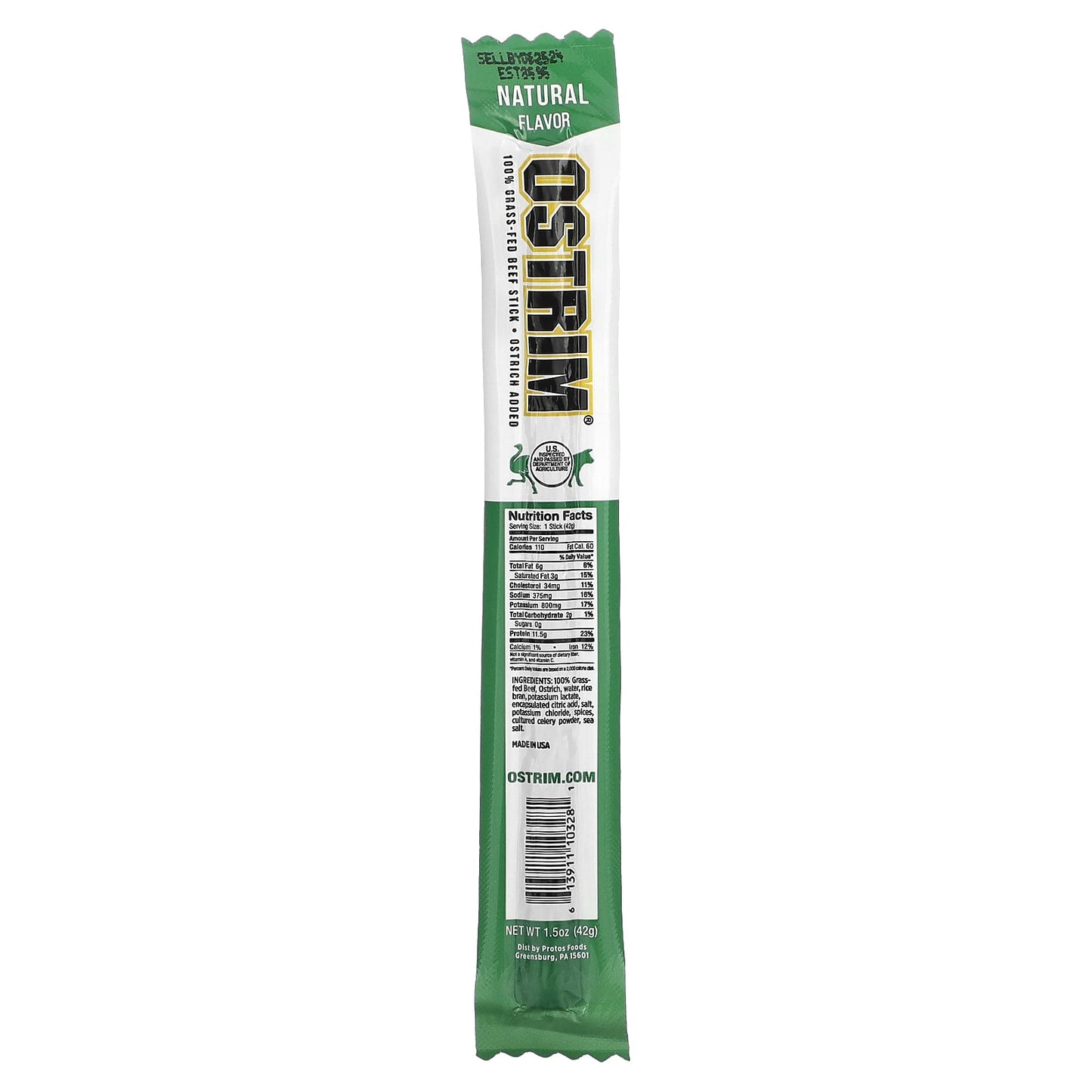 Ostrim, Beef and Ostrich Snack Stick, Natural Flavor, 1 Stick, 1.5 oz (42 g) - Image 1