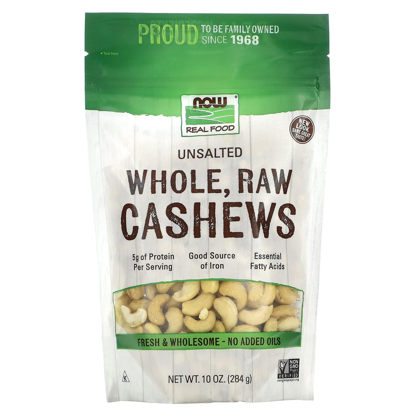 NOW Foods, Real Food, Whole, Raw Cashews, Unsalted, 10 oz (284 g) - Image 1