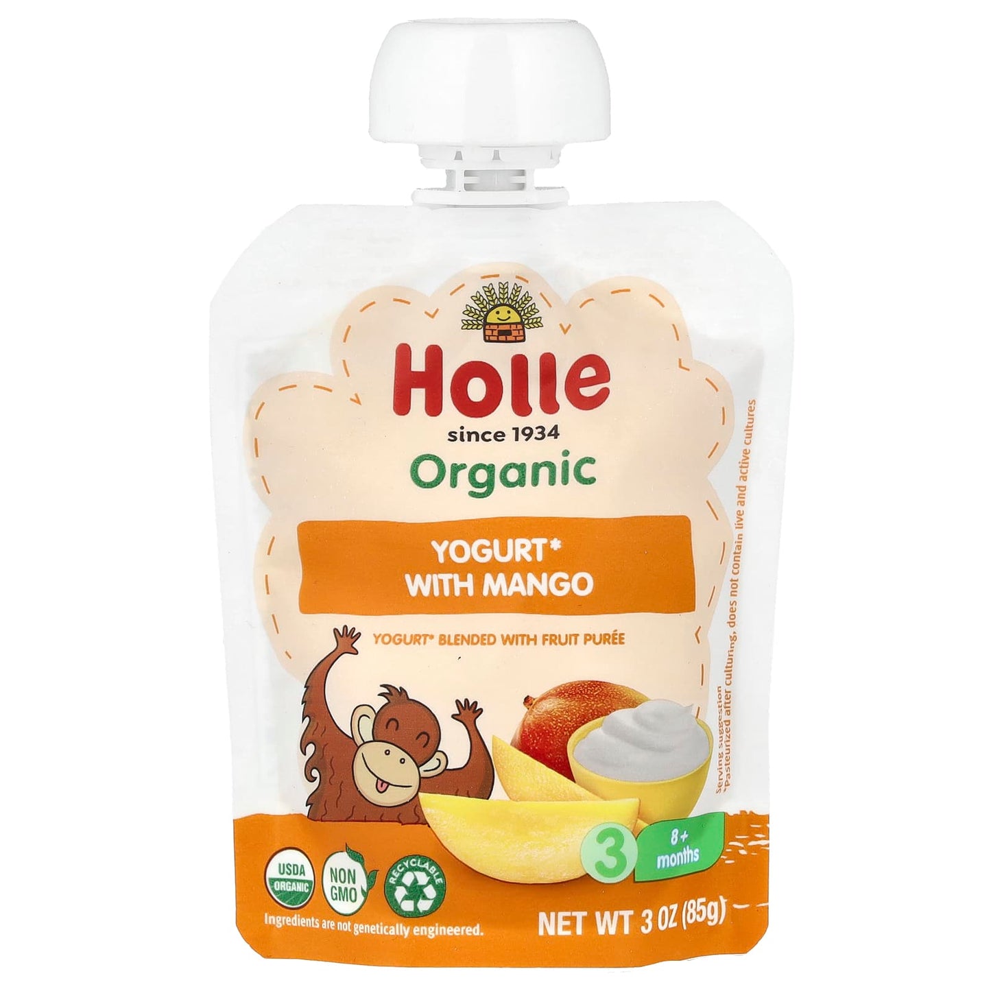 Holle Organic Yogurt with Mango for Babies & Toddlers, 8+ Months, 3 oz (85g) - Image 1
