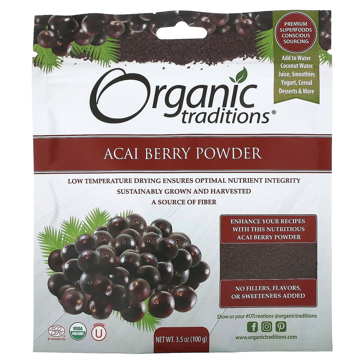 Organic Traditions, Acai Berry Powder, 3.5 oz (100 g) - Image 1