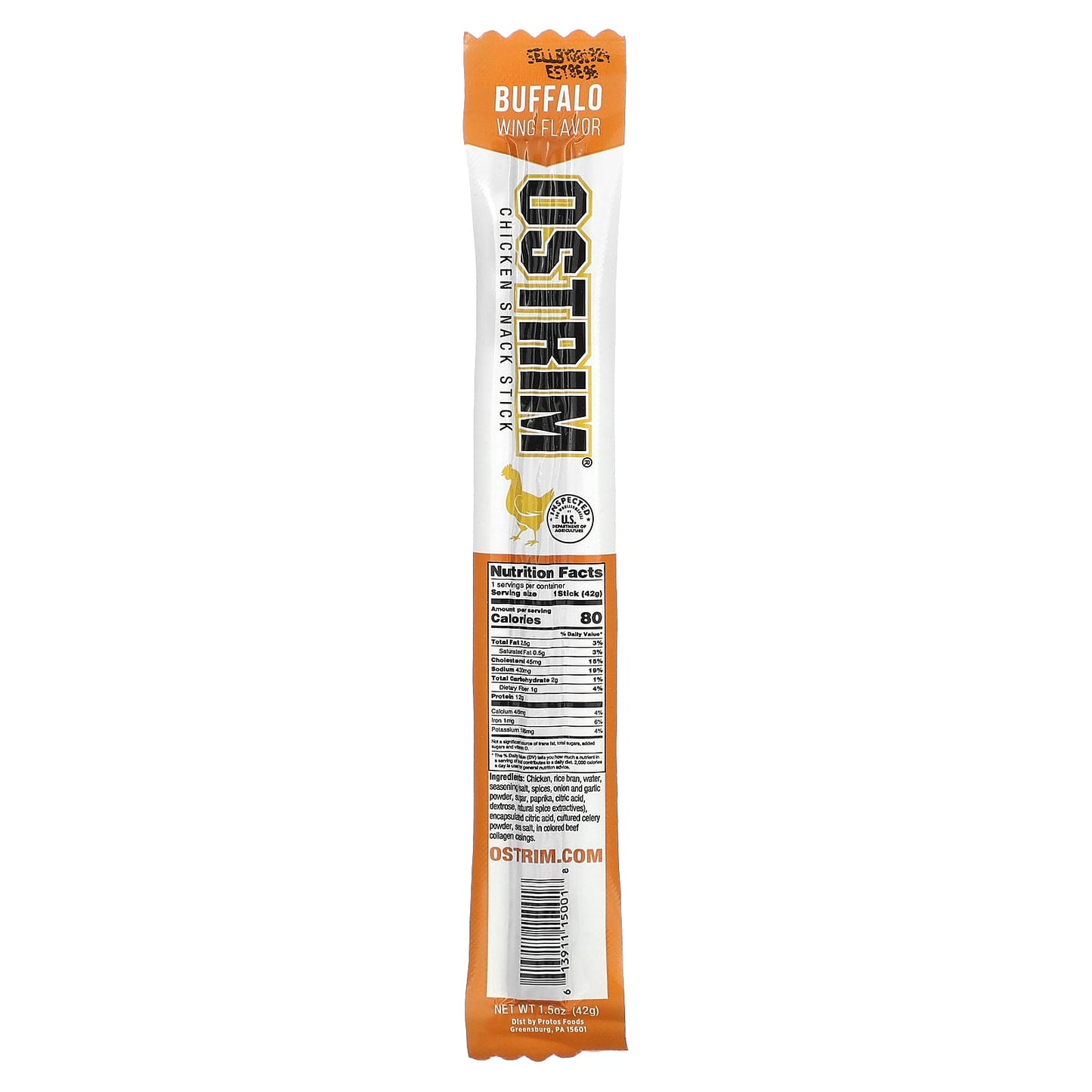 Ostrim, Chicken Snack Stick, Buffalo Wing, 1 Stick, 1.5 oz (42 g) - Image 1