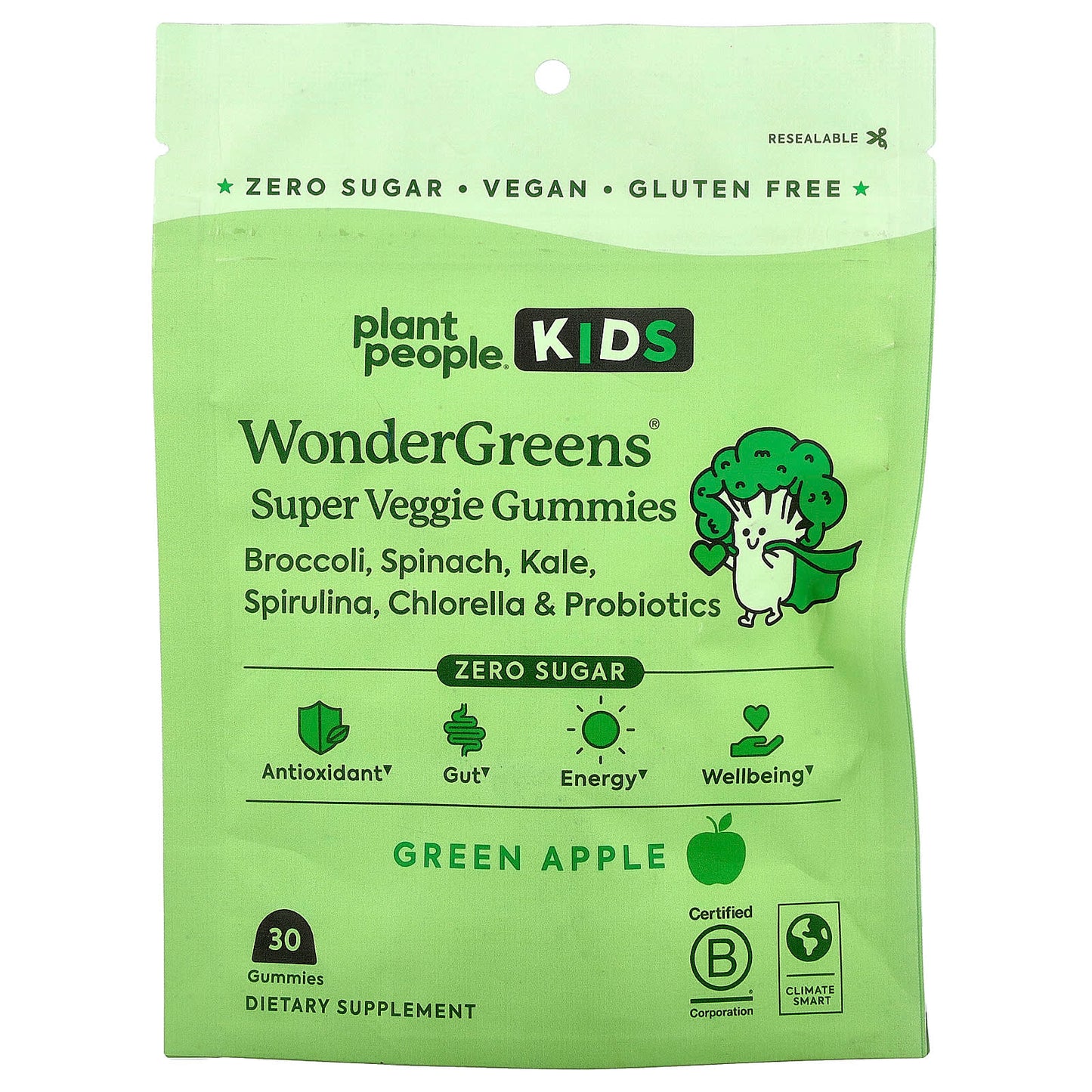 Plant People, Kids, WonderGreens® Super Veggie Gummies, Green Apple , 30 Gummies