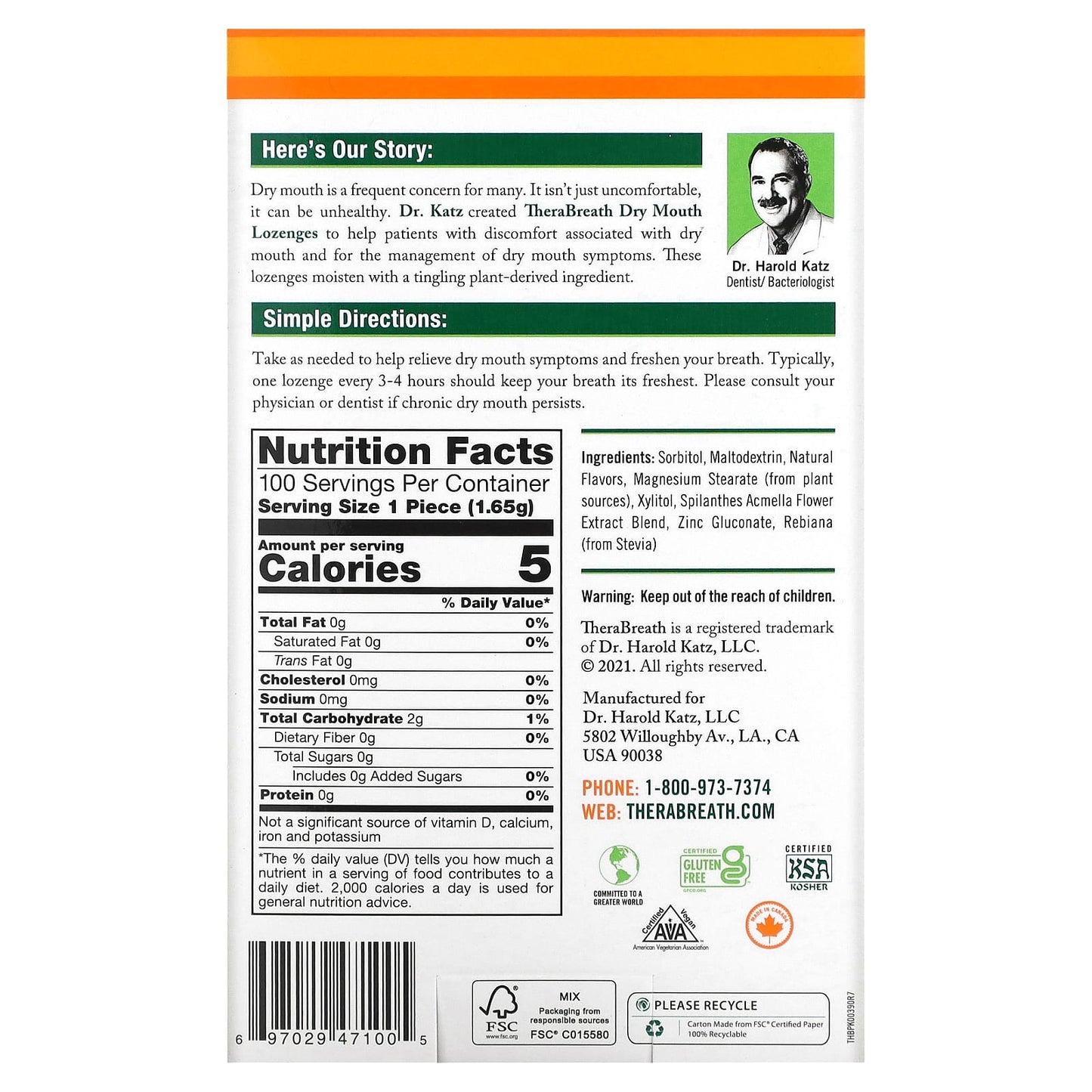 TheraBreath, Dry Mouth Lozenges, Mandarin Mint, 100 Sugar Free Lozenges - Image 2