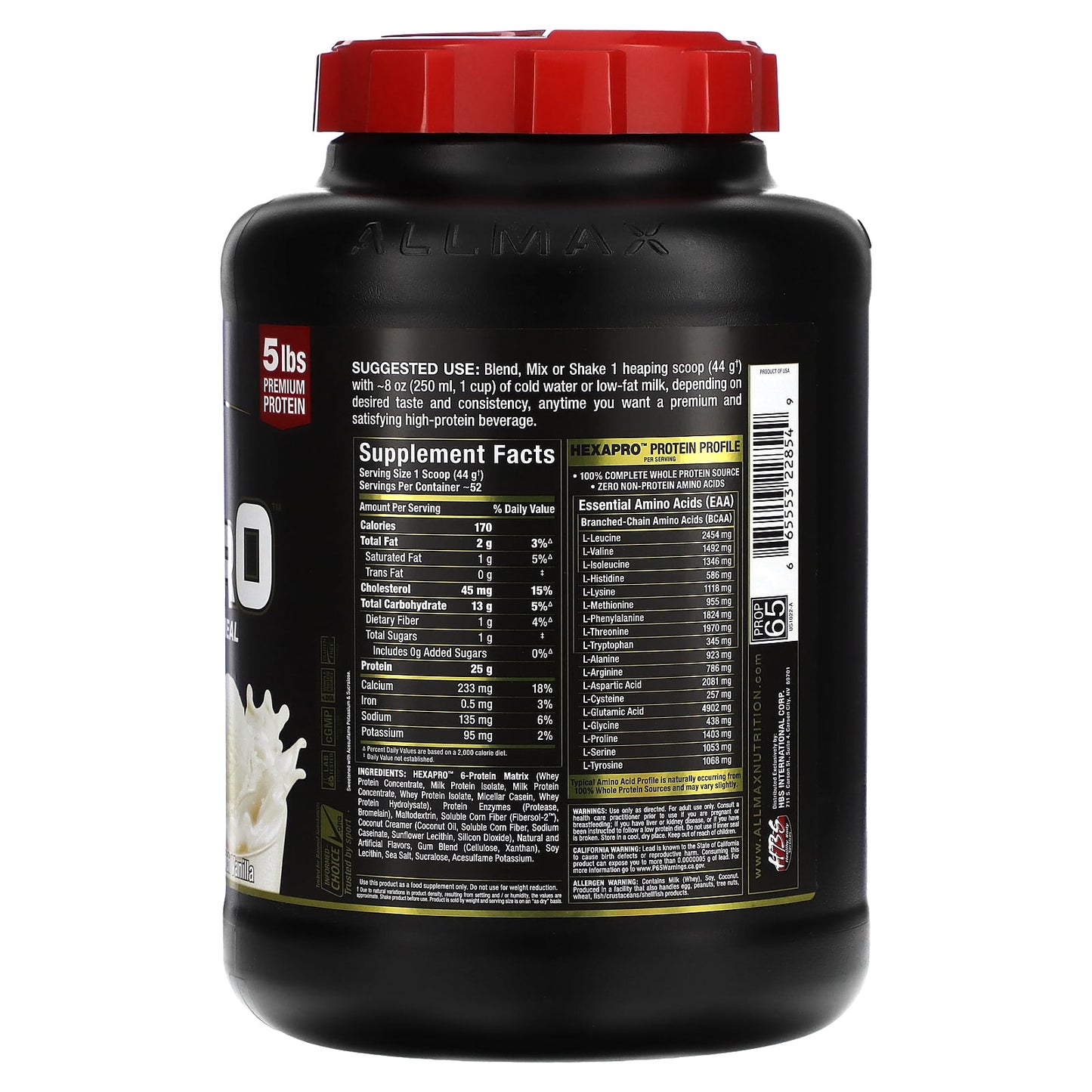 ALLMAX Hexapro High-Protein Lean Meal, 5 lbs French Vanilla - Image 2