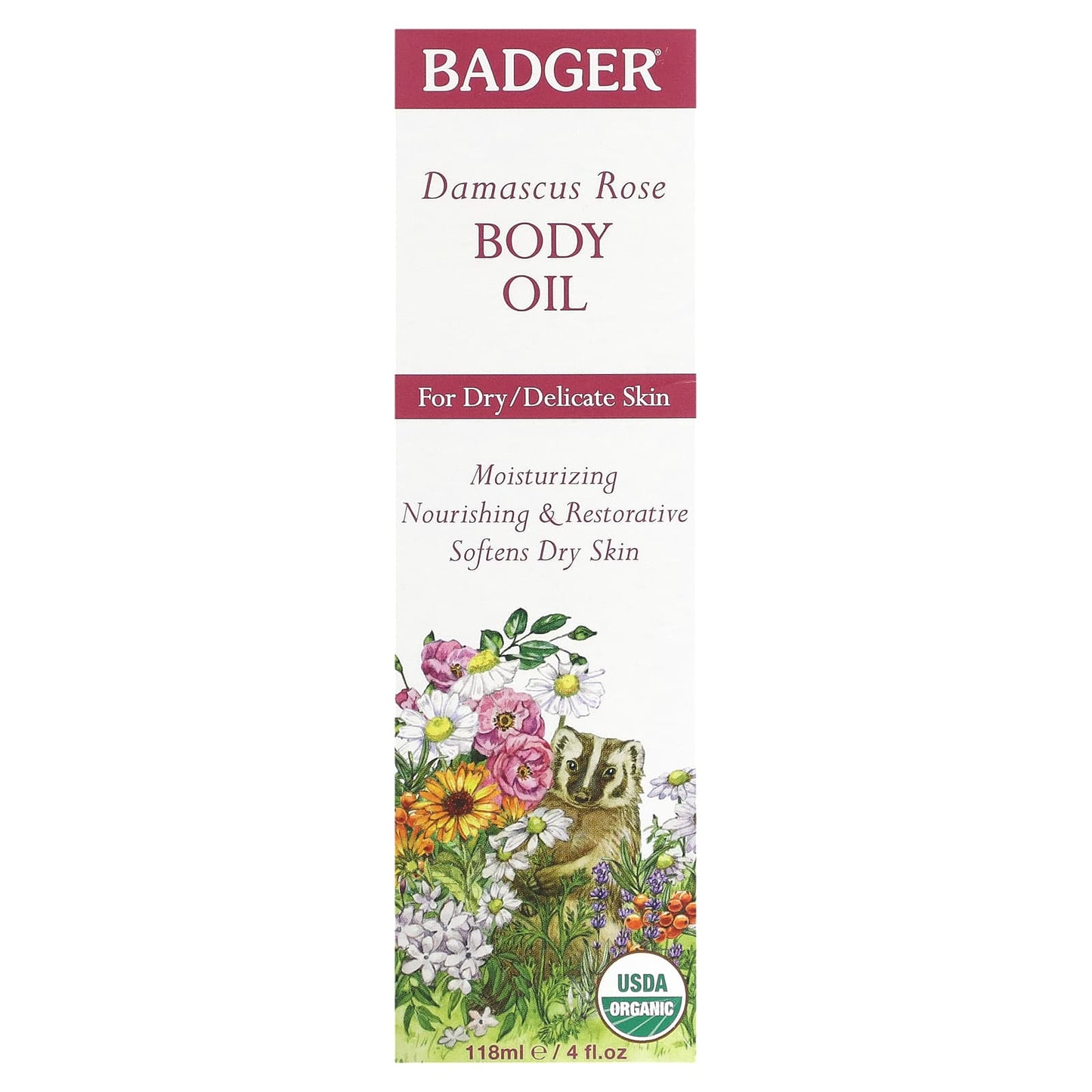 USDA Organic Damascus Rose Body Oil for Dry Skin - Badger - Image 2
