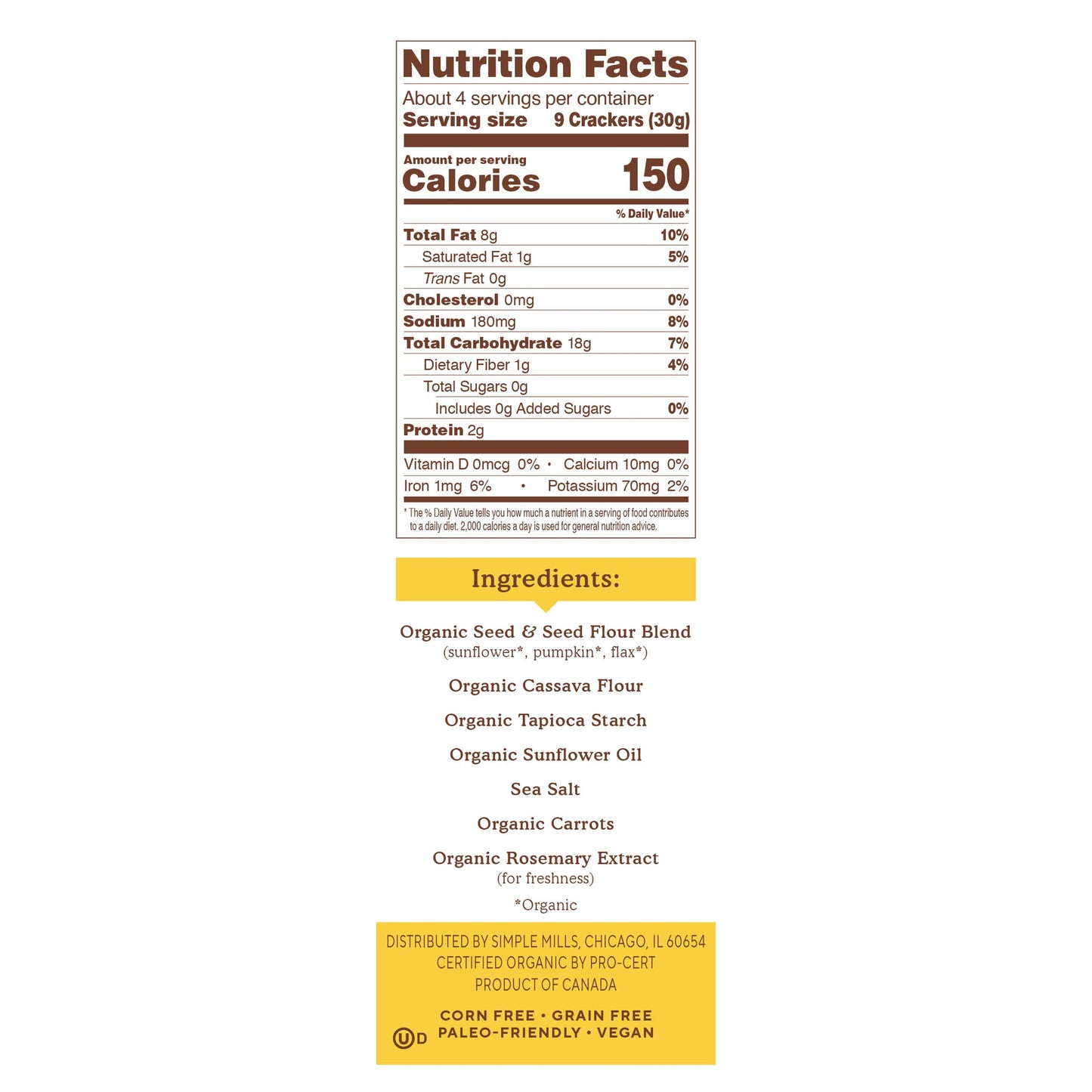 Simple Mills, Organic Seed Flour Crackers, Original, 4.25 oz (120 g) - Image 2