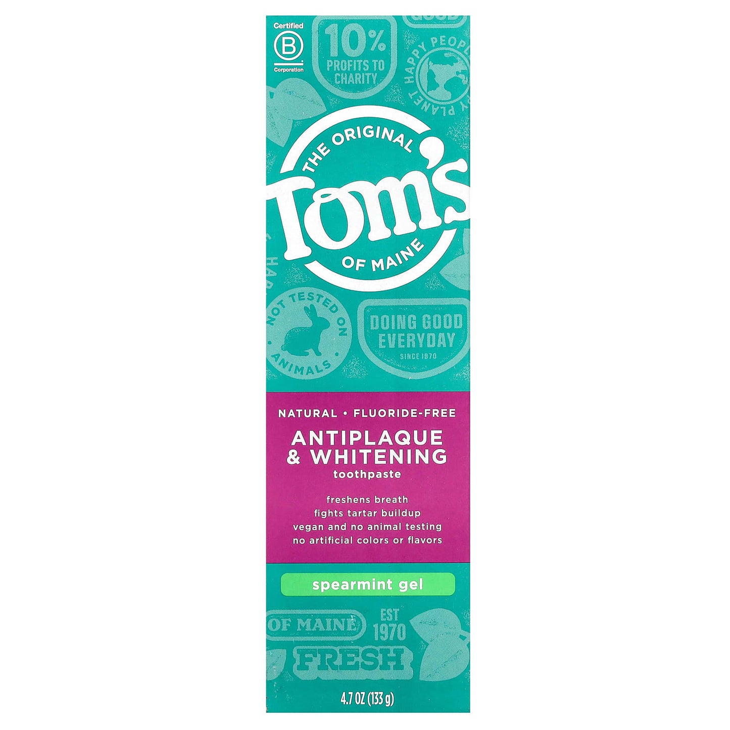 Tom's of Maine, Antiplaque & Whitening Toothpaste, Fluoride-Free, Spearmint Gel, 4.7 oz (133 g) - Image 2
