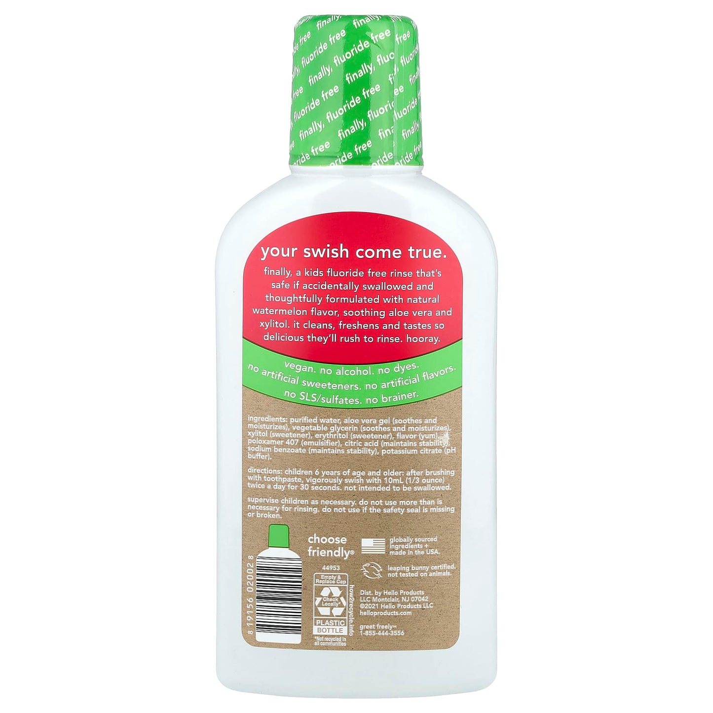 Hello, Kids Fluoride-Free Rinse, Watermelon Flavor, 16 fl oz - Image 2