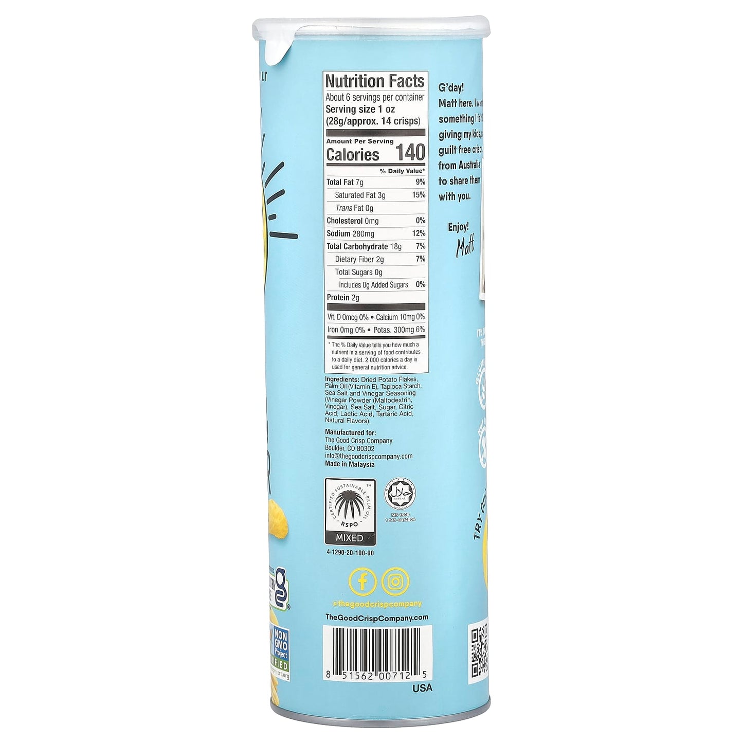 The Good Crisp Company, Potato Crisps, Sea Salt & Vinegar, 5.6 oz (160 g) - Image 2